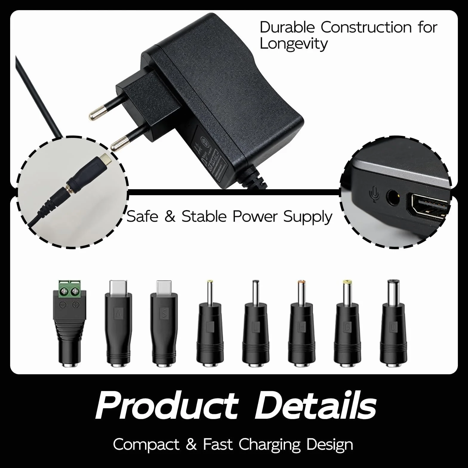 Adaptador Convertidor AC 100-240V a 7,5V 1A 1000mA Cargador EU 5,5 x 2,5mm, Fuente de Alimentación Universal para Dispositivos 7,5V como Cámaras CCTV, Hubs USB, Luces LED, Tablets y más