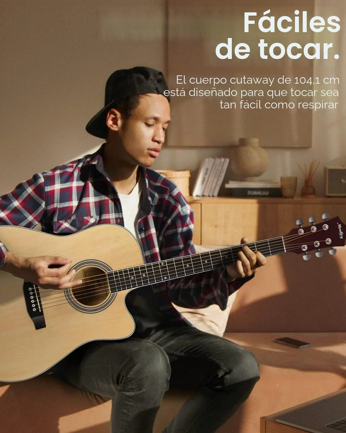 Moukey Acoustic Guitar Full Size Kits for Beginners Adults 4/4 41" Guitar Bundles with Chord Poster, Gig Bag, Tuner, Steel Strings, Strap, Natural