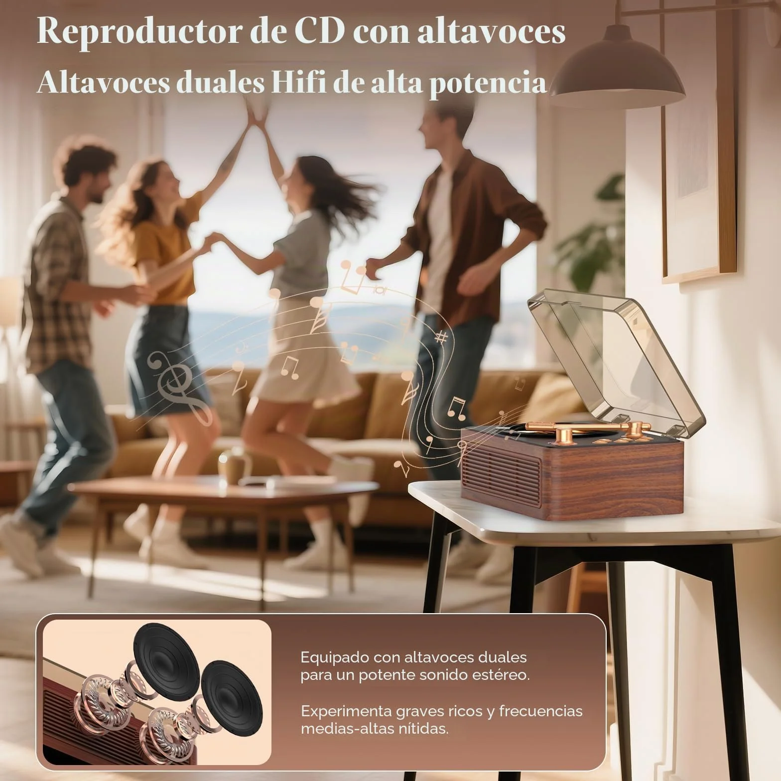 Kegaudio Reproductor CD Portatil Bluetooth con Radio y Mando a Distancia USB AUX Nogal