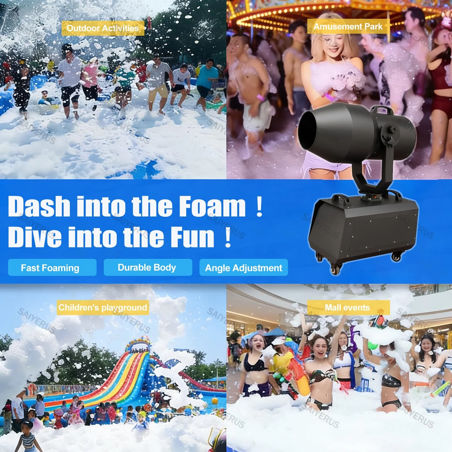 Máquina de Espuma de 2000W, Cañón de Burbujas con Cabezal Giratorio Auto, Alcance de 5-8m y Cobertura de 80m², Ideal para Fiestas Temáticas, Festivales, Conciertos, Bodas, Eventos Escolares