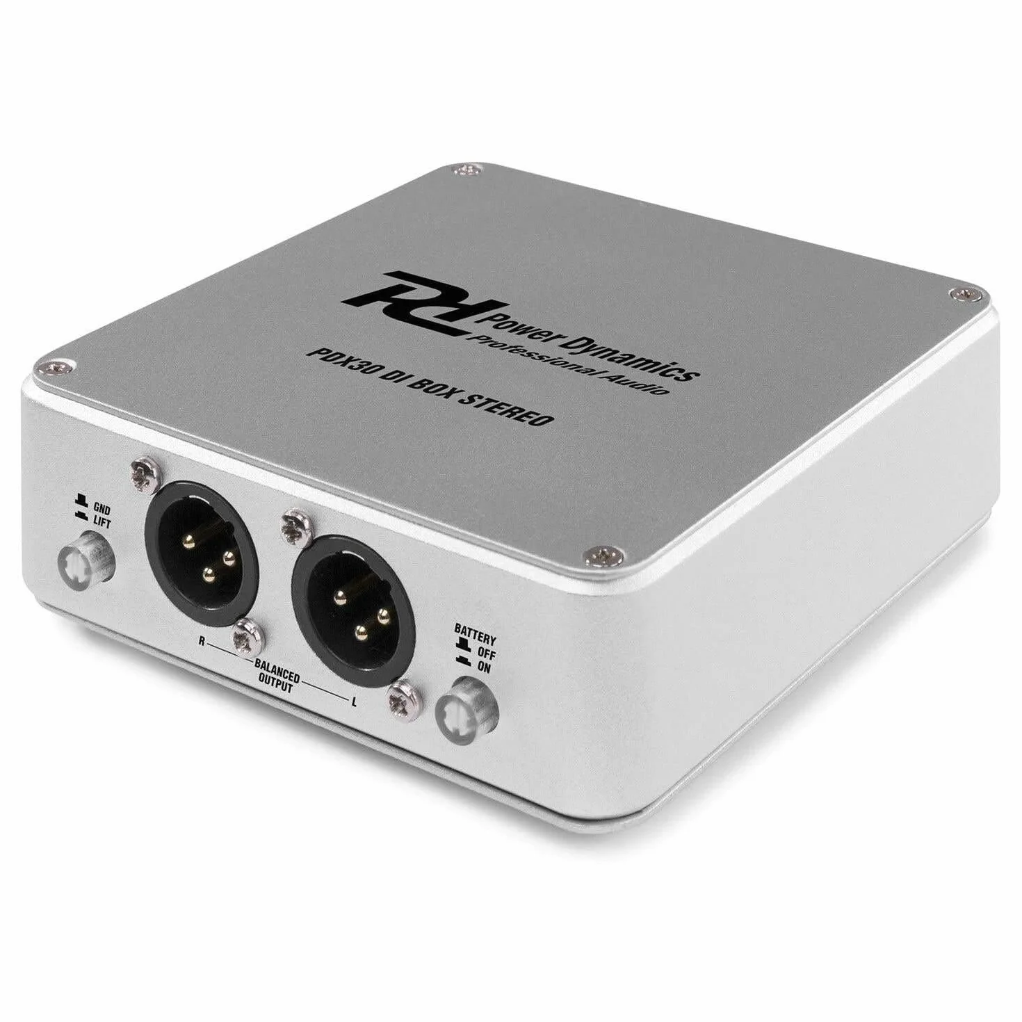 Power Dynamics PDX30 Caja DI Estéreo - Caja DI Profesional, Salida XLR balanceada, Entrada/Salida de Jack estéreo de 6,3 mm, alimentación conmutable: Pila de 9 V/alimentación Phantom de 48 V