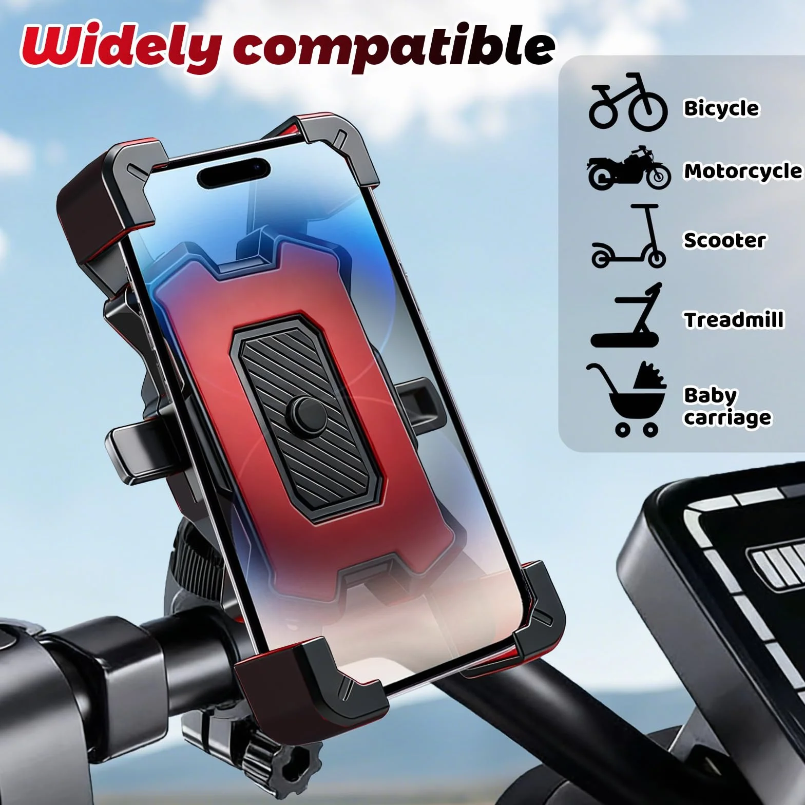 WiDream Universal Suporte Telemóvel M-Oto Giratorio 360°, [Bloqueo con un Botón] [Sujeción Segura] Soporte Móvil Moto, Teléfono Soporte Movil Scooter Moto MTB Bici, Cerradura 1s y Protección Segura