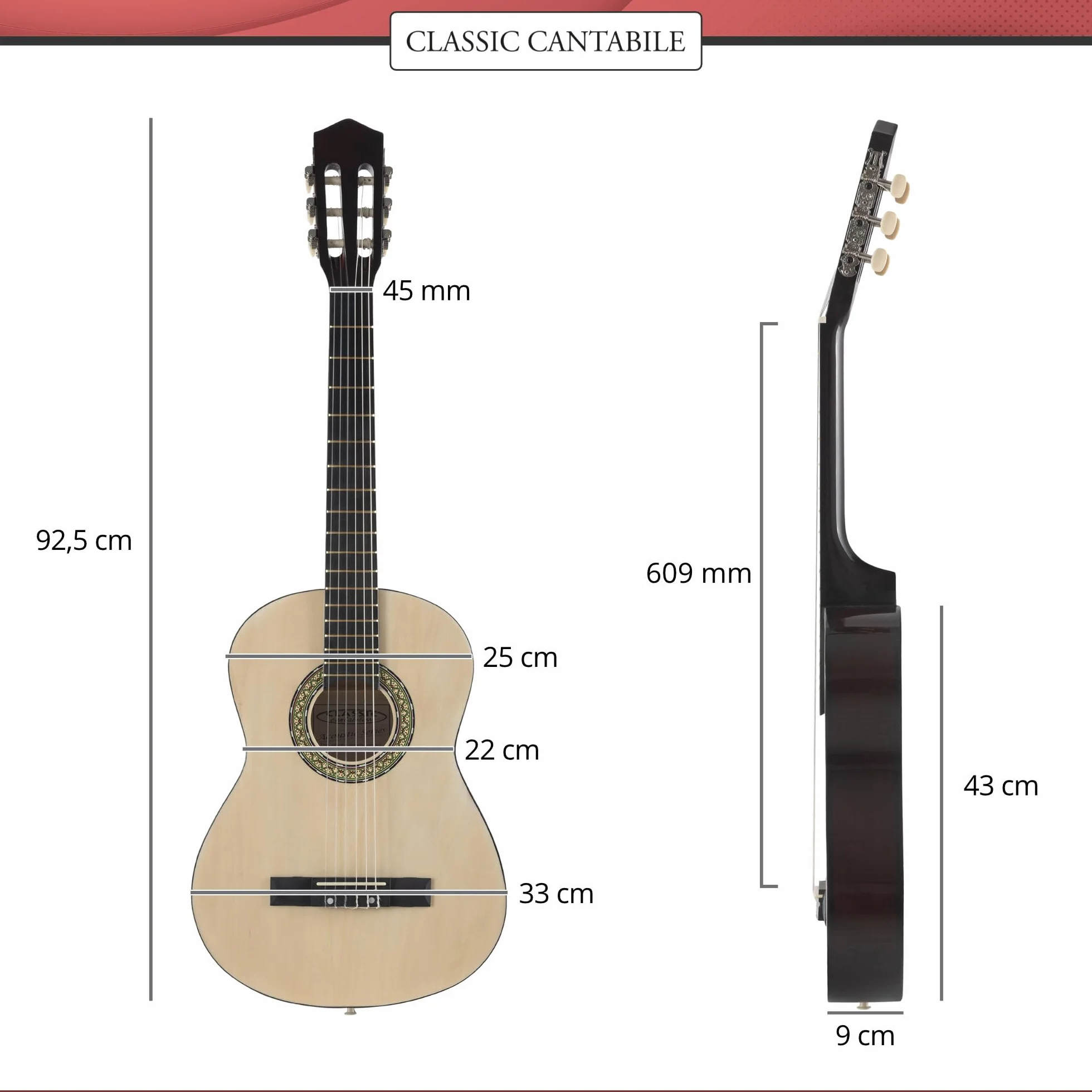Classic Cantabile Acoustic Series AS-851-L guitarra clásica 3/4 set de inicio para zurdos