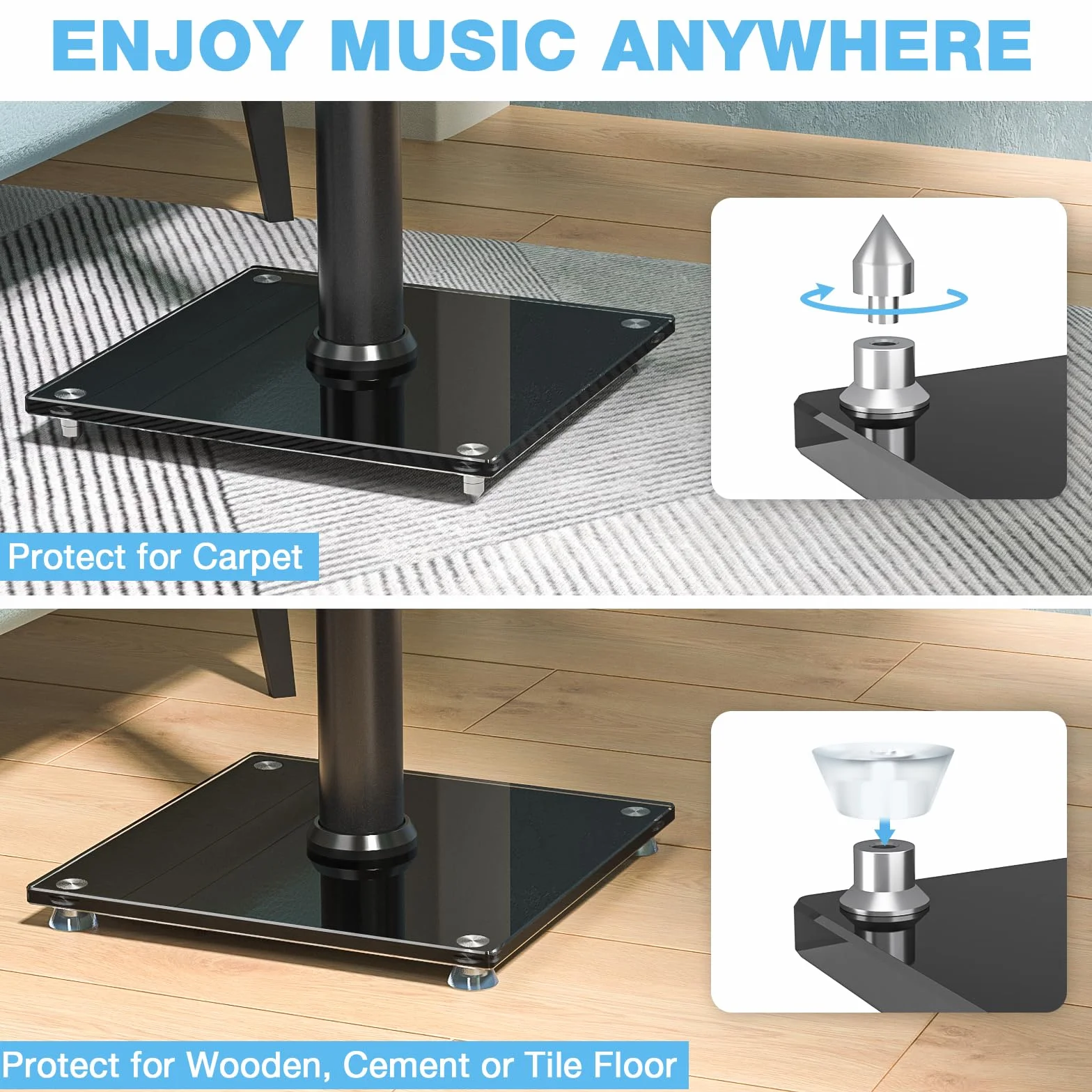Soporte para Altavoces 5Rcom Altura Ajustable para Satélite y Estantería, Pack de 2, Soporta 5kg por Unidad, Diseño Elegante, Montaje Fácil, Gestión de Cables