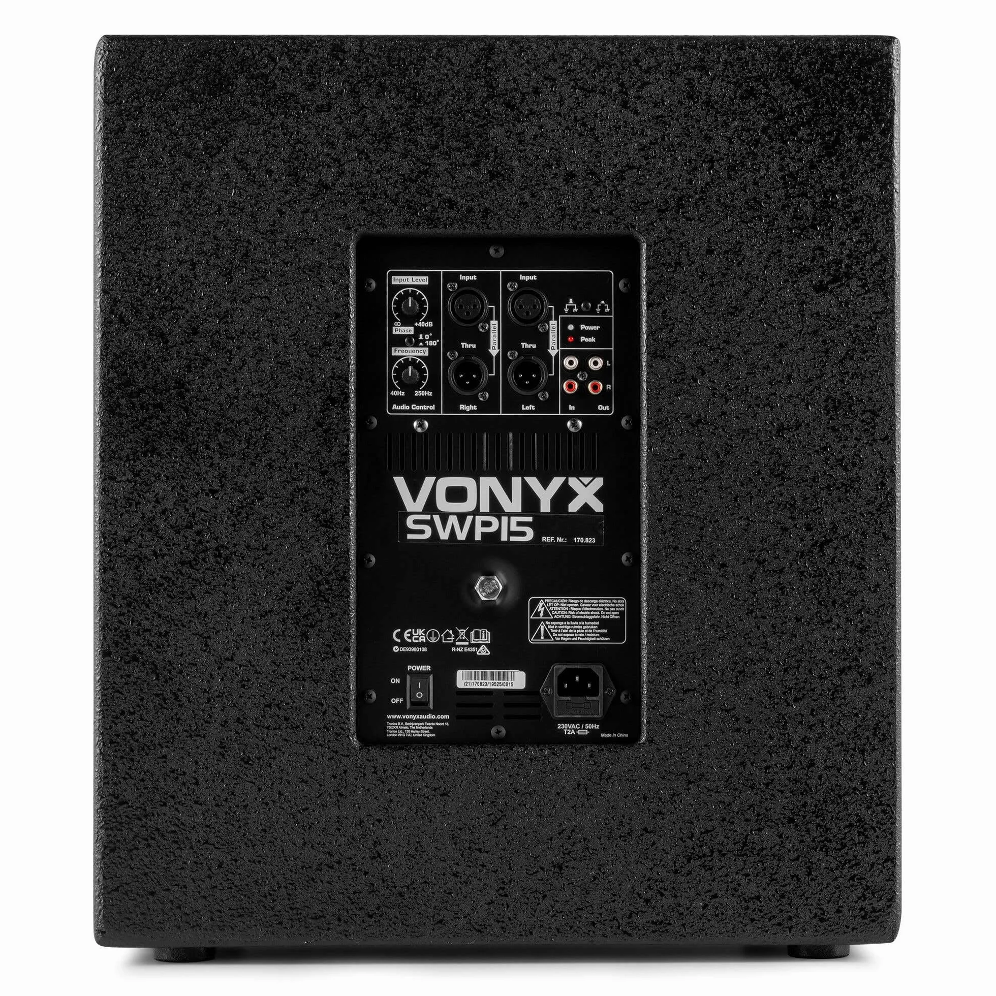 Vonyx SWP15 Pro Subwoofer PA Activo 38cm 15", 800W Potencia máxima, Amplificador Integrado, Bass Reflex, Altavoz Graves Apto Montaje en trípode, Ideal para Disco móvil, DJ, Eventos, conciertos.