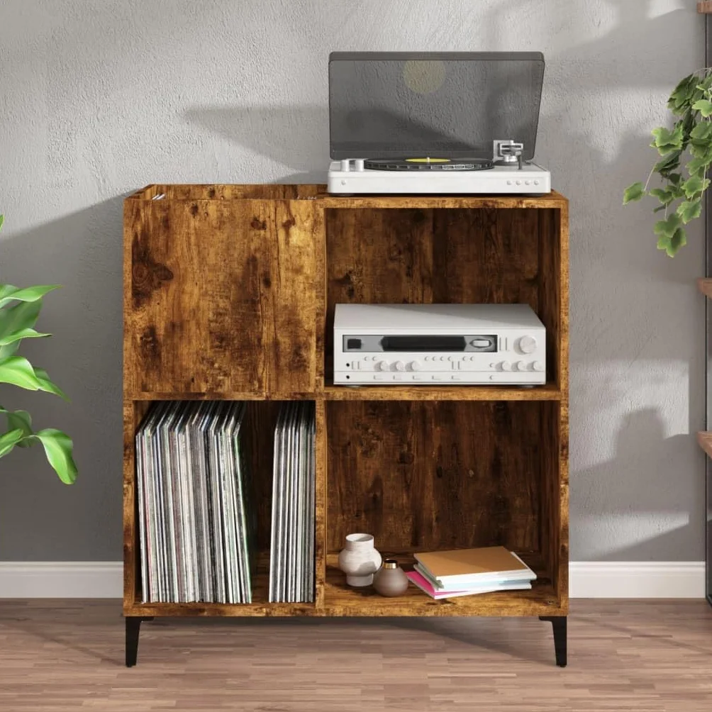ZEYUAN Mueble Discos Madera contrachapada Roble Ahumado 84,5x38x89 cm, Estanteria CD, Mueble Tocadiscos, Mueble para Discos, Mueble para Vinilos, Mueble para Tocadiscos - 832002
