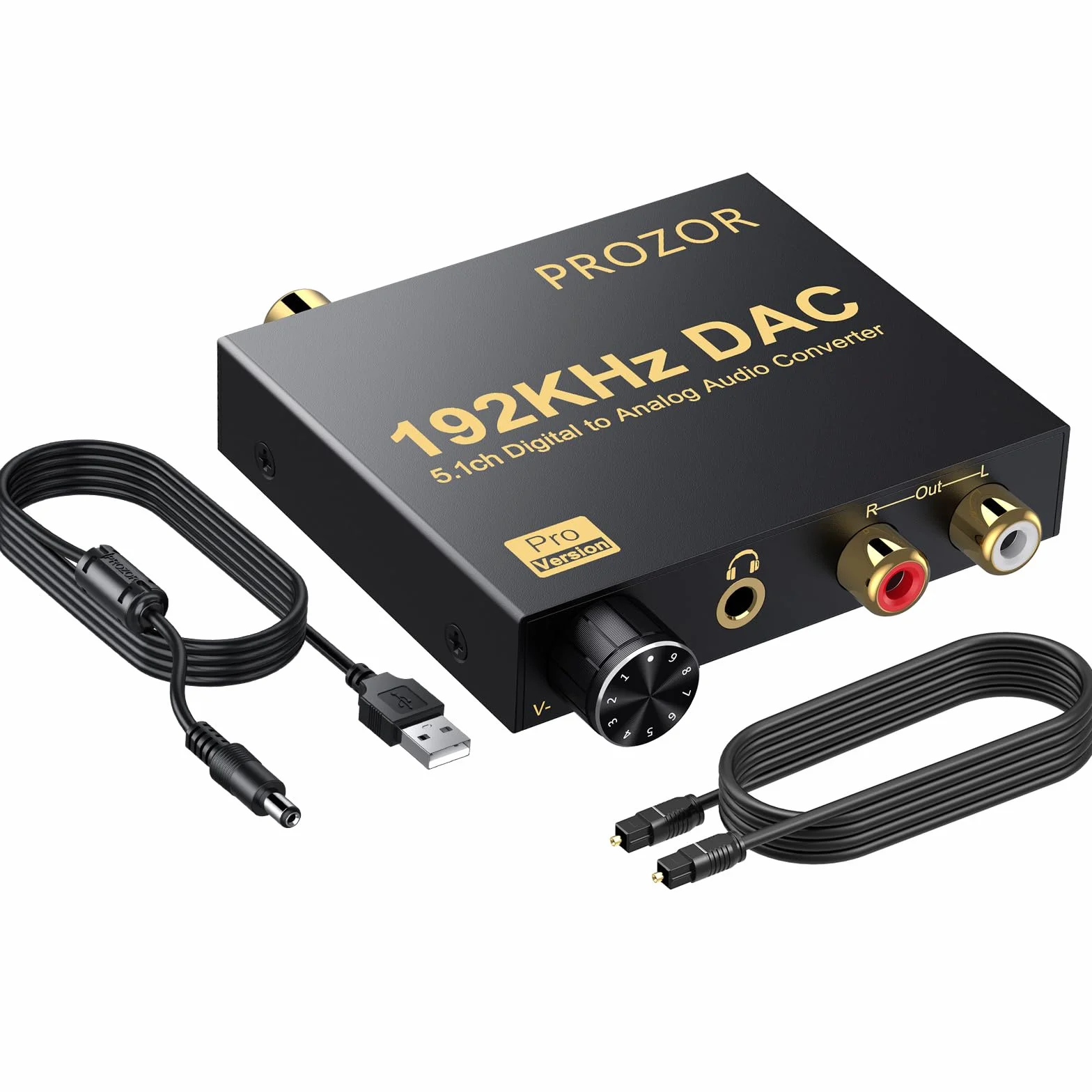 PROZOR Convertidor DAC 192kHz 5.1CH Óptico a RCA con Volumen Ajustable Toslink a RCA Analógico L/R para HDTV Blu-ray DVD PS3