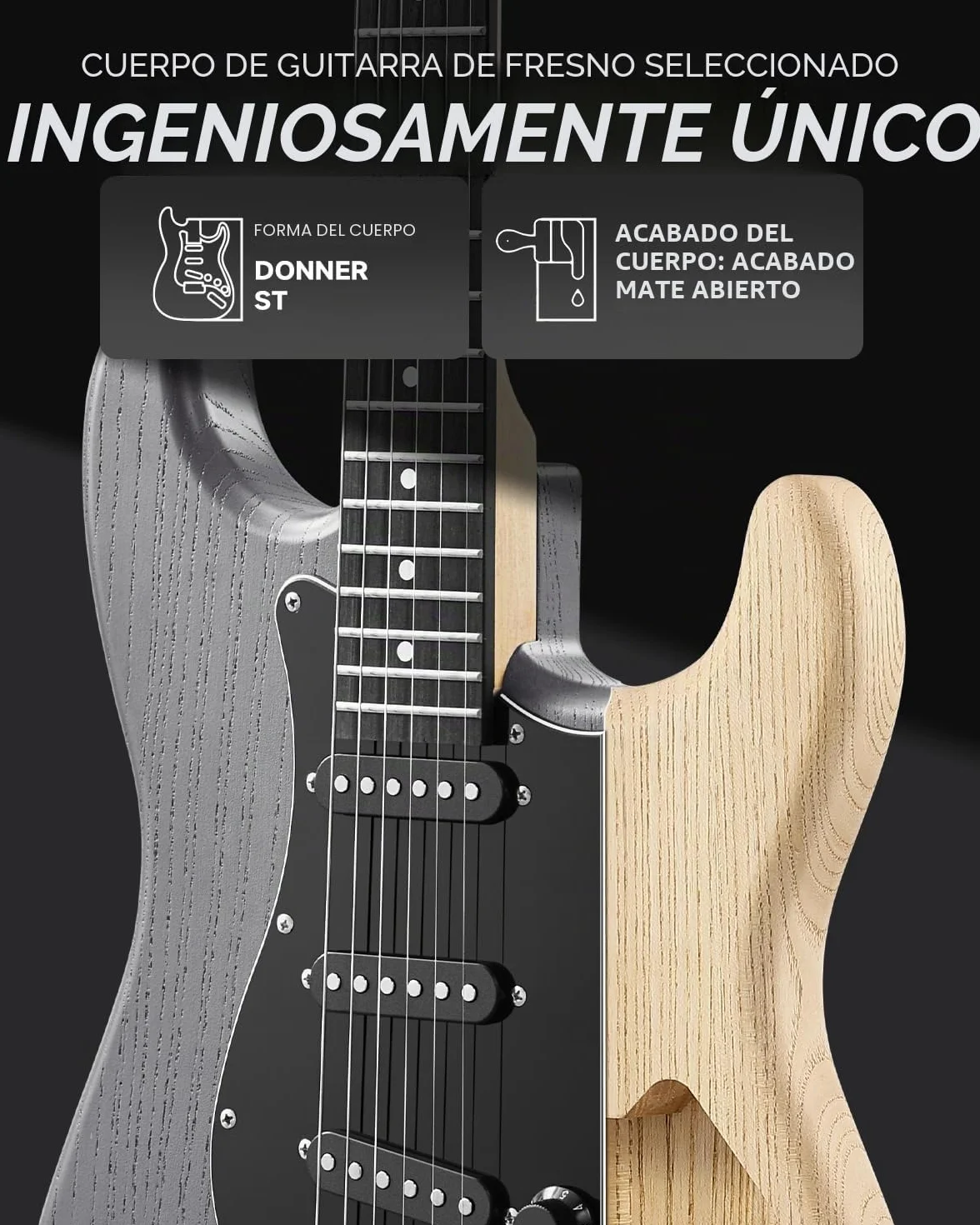 DONNER DST-80 Guitarra Eléctrica Kit para Principiantes de 39” con Amplificador, Pastilla Clásica SSS, Incluye Funda, Afinador, Capodastro, Correa, Púas y Lecciones en Línea Gratuitas