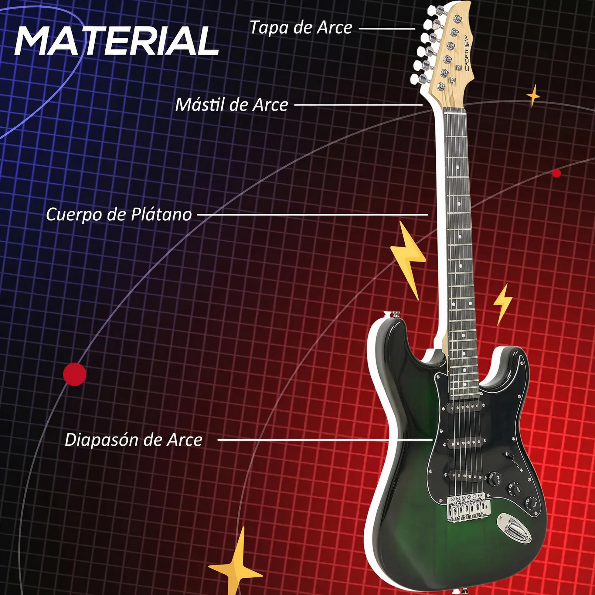 SPORTNOW Kit Guitarra Eléctrica de Iniciación, Guitarra Eléctrica con Amplificador de 15W, Afinador Digital, Cuerdas, Correa, 3 Púas y Funda de Transporte, para Adultos, Adolescentes, Negro