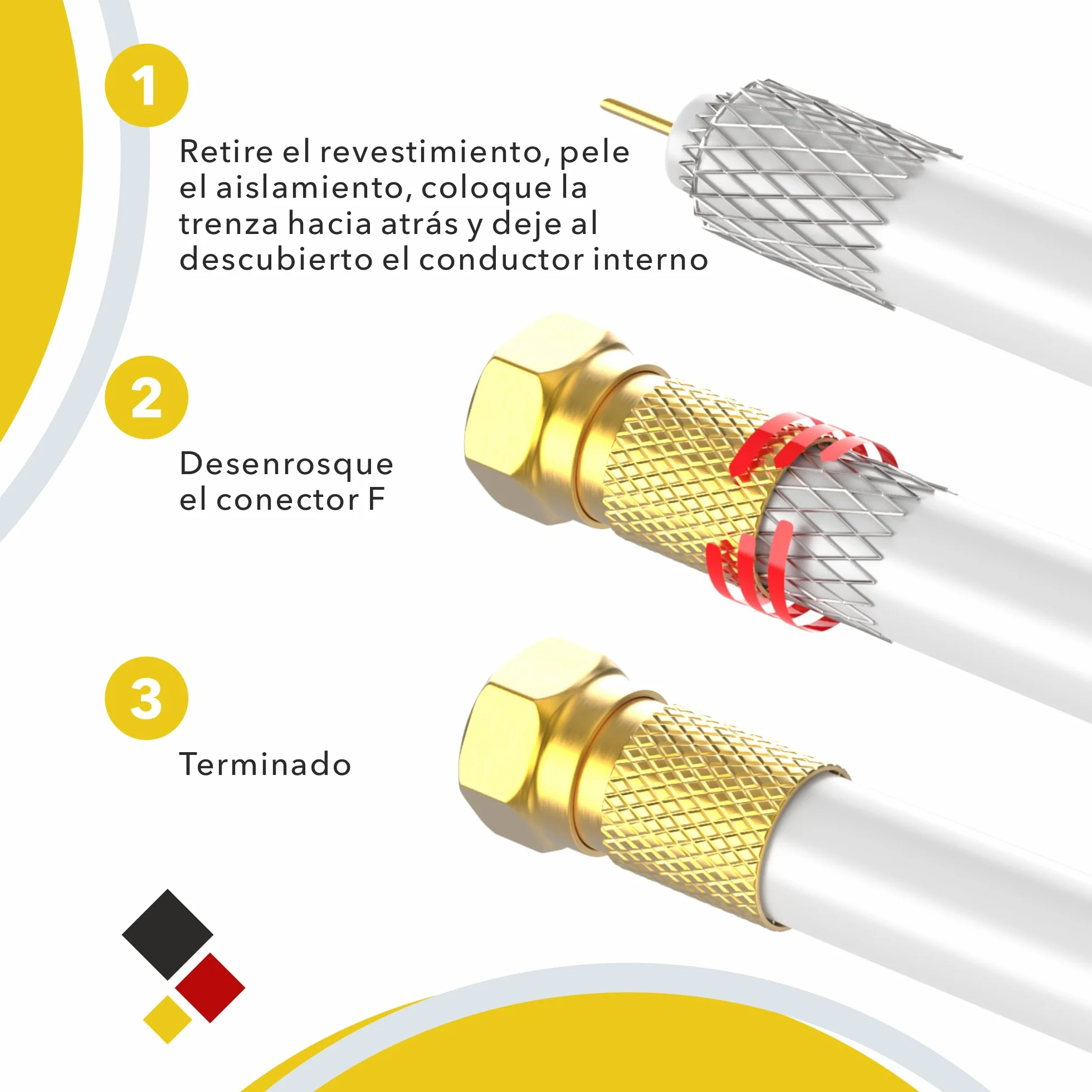 Conector F 7mm atornillable chapado en oro 10 piezas para cable coaxial antena SAT LNB