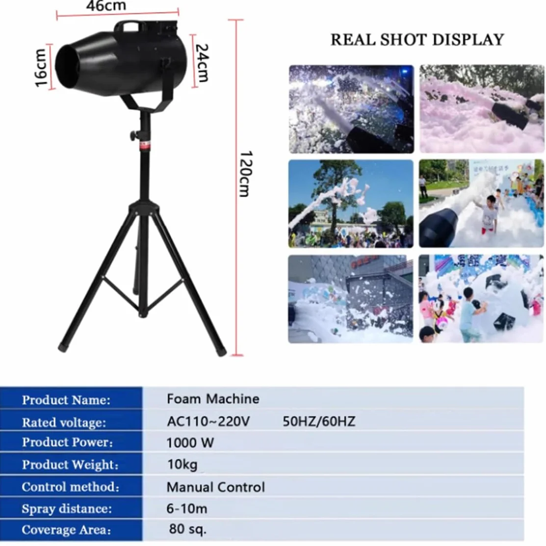 Cañón De Espuma De Alta Potencia 1000 W,Producción De Espuma 20 M³/Min, Alcance 6-10 M,Pistola Burbujas para Fiestas De Verano En Piscinas,Infantiles,Efectos De Escenario,Plug-intype