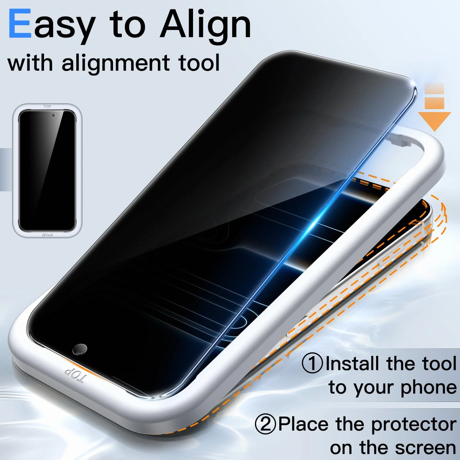 JETech Protector Pantalla de Privacidad para iPhone 17 Pro 6,3 Pulgadas, Antiespia Cristal Vidrio Templado con Marco de Instalación Fácil, 2 Unidades