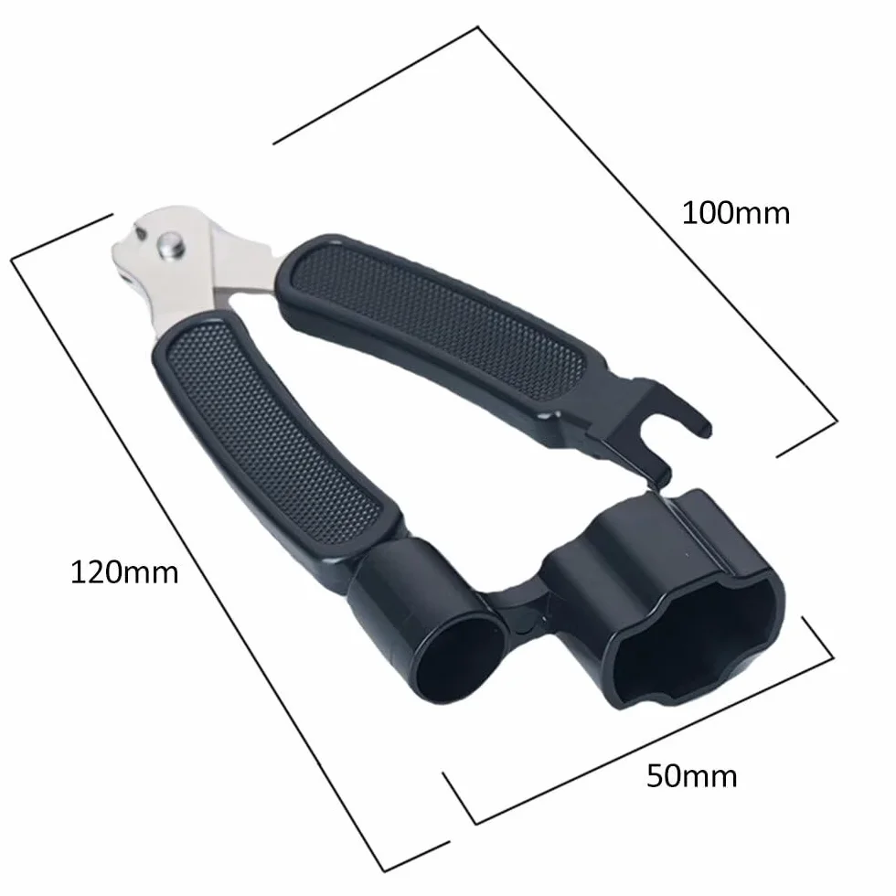 Cortador de cuerdas de guitarra y extractor de pines de puente, herramienta de mantenimiento multifuncional 3 en 1, accesorios de guitarra (negro)
