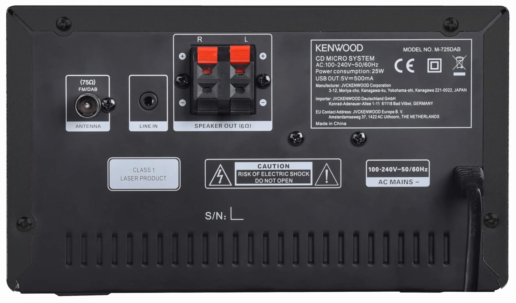 Microcadena Kenwood HiFi con Pantalla Color 2.4", Bluetooth 5.0 y Radio Dab+, Equipo de Música de Aluminio con CD, USB y Aux-In - Color Negro - M-725DAB-B