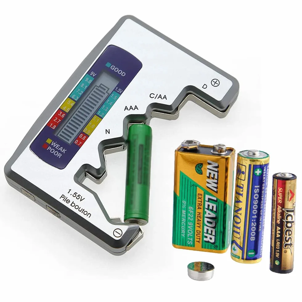 Treki Comprobador de Batería Digital LCD Probador de Capacidad de Batería de Pantalla Portátil Medidor de Voltaje de Pilas de Botón AA, AAA, C, D, N, 9V, 1.5V Universal