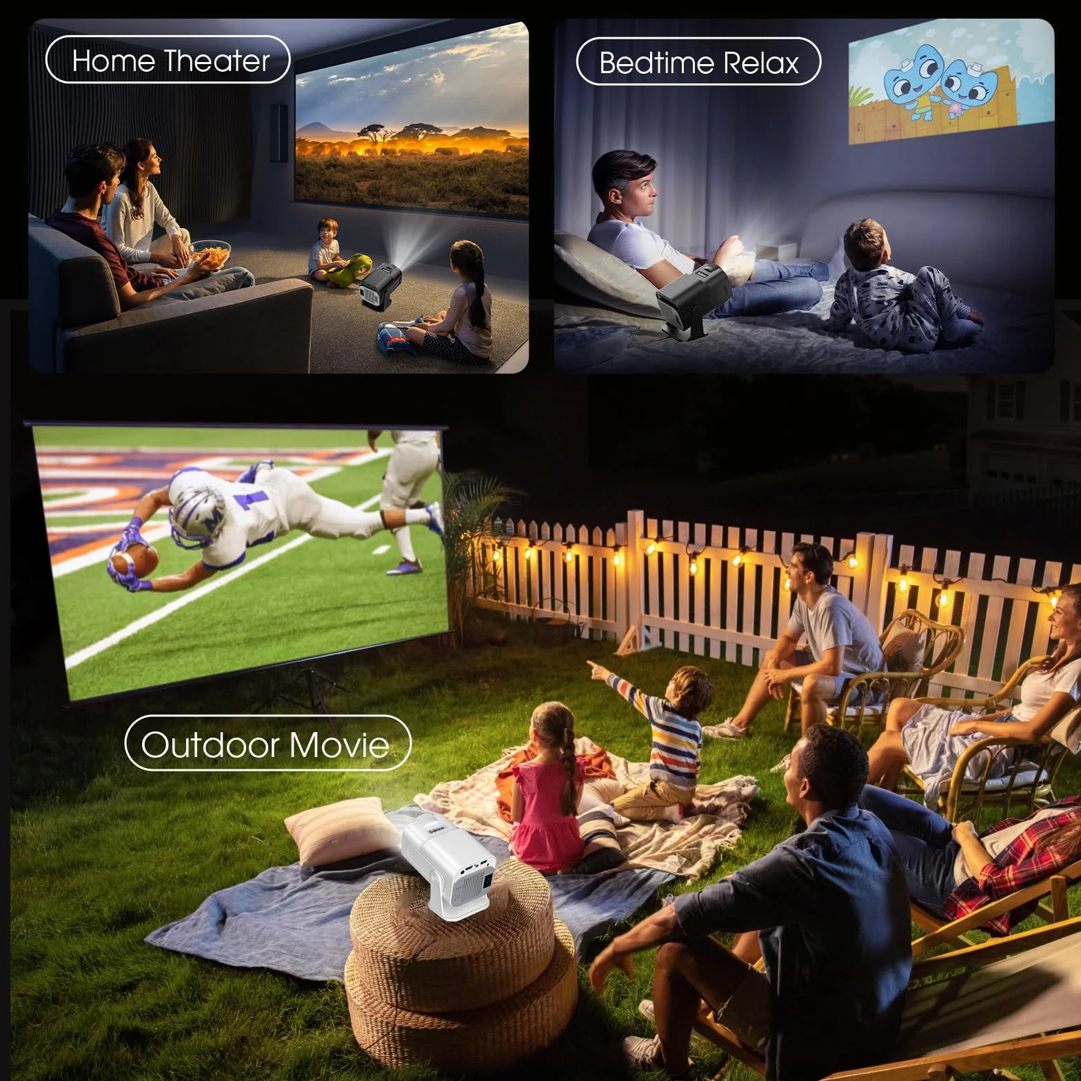 Proyector Portátil 1920x1080P 4K WiFi 6 BT5.2 180° Rotation HDMI USB Blanco