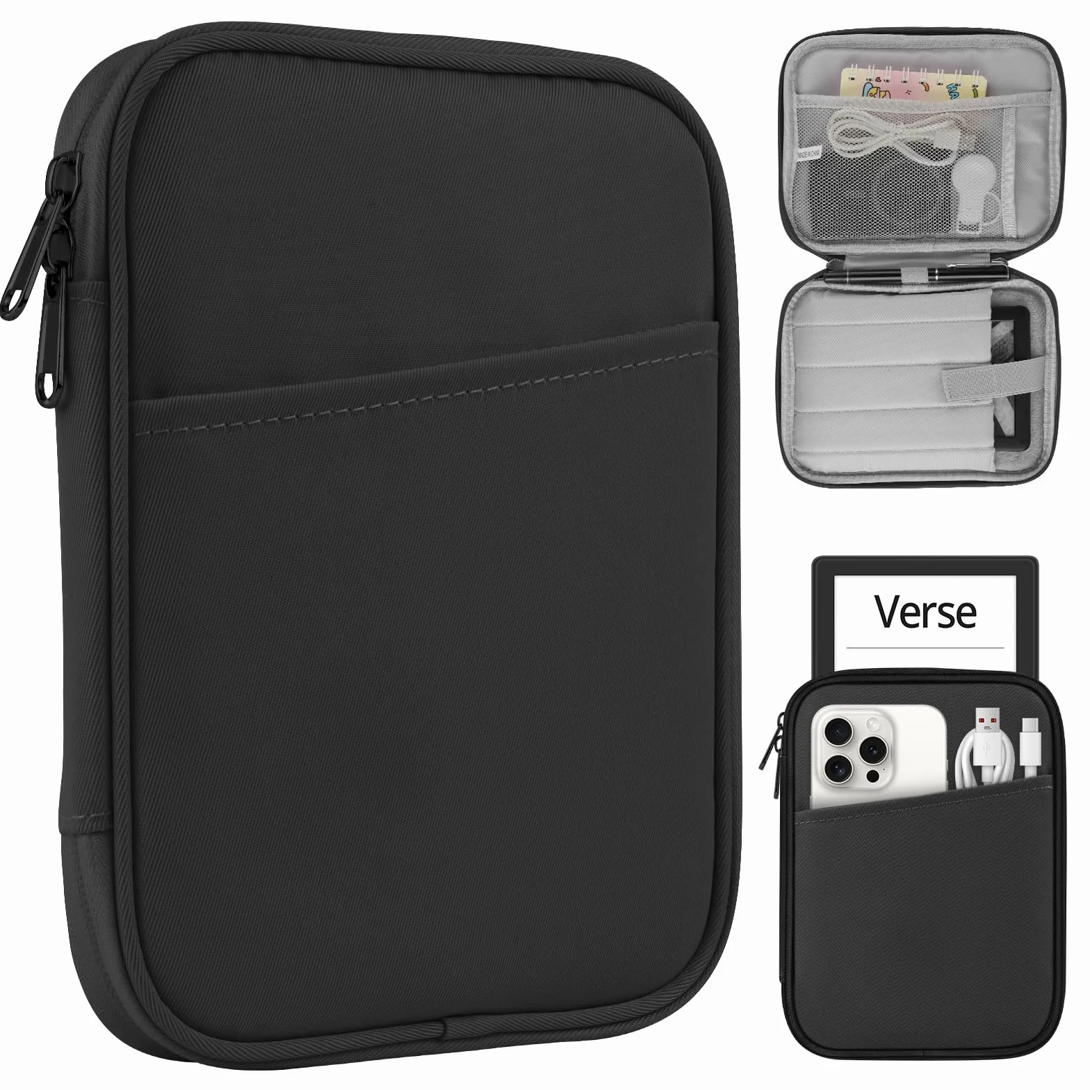 HoYiXi Funda Portátil 7" eBook Reader Compatible Kindle Paperwhite 2024/6"-6.8" Paperwhite 2021-2012/Kobo/Tolino/Sony Anti-Drop Protective Sleeve Bag Negro