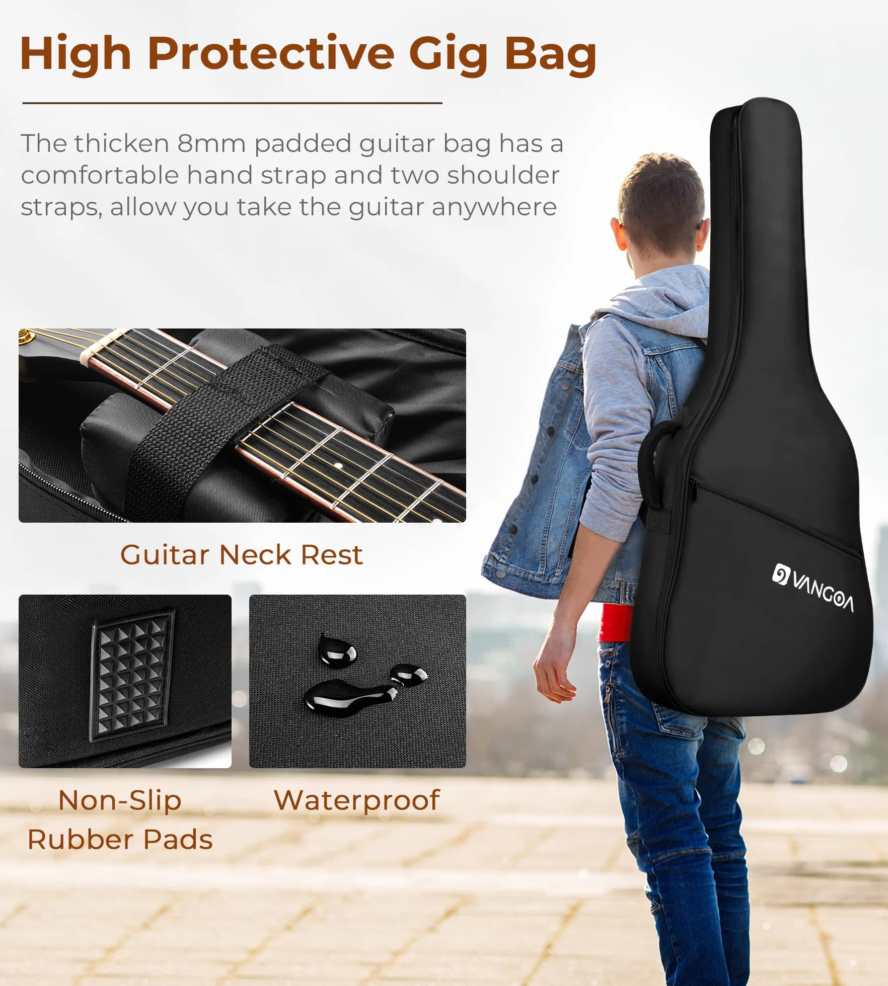 Vangoa 4/4 Guitarra Acústica Corte Tamaño Completo Set Dreadnought 41 pulgadas Folk Acoustic Guitar Kits para Principiante Estudiante Adulto, Negro