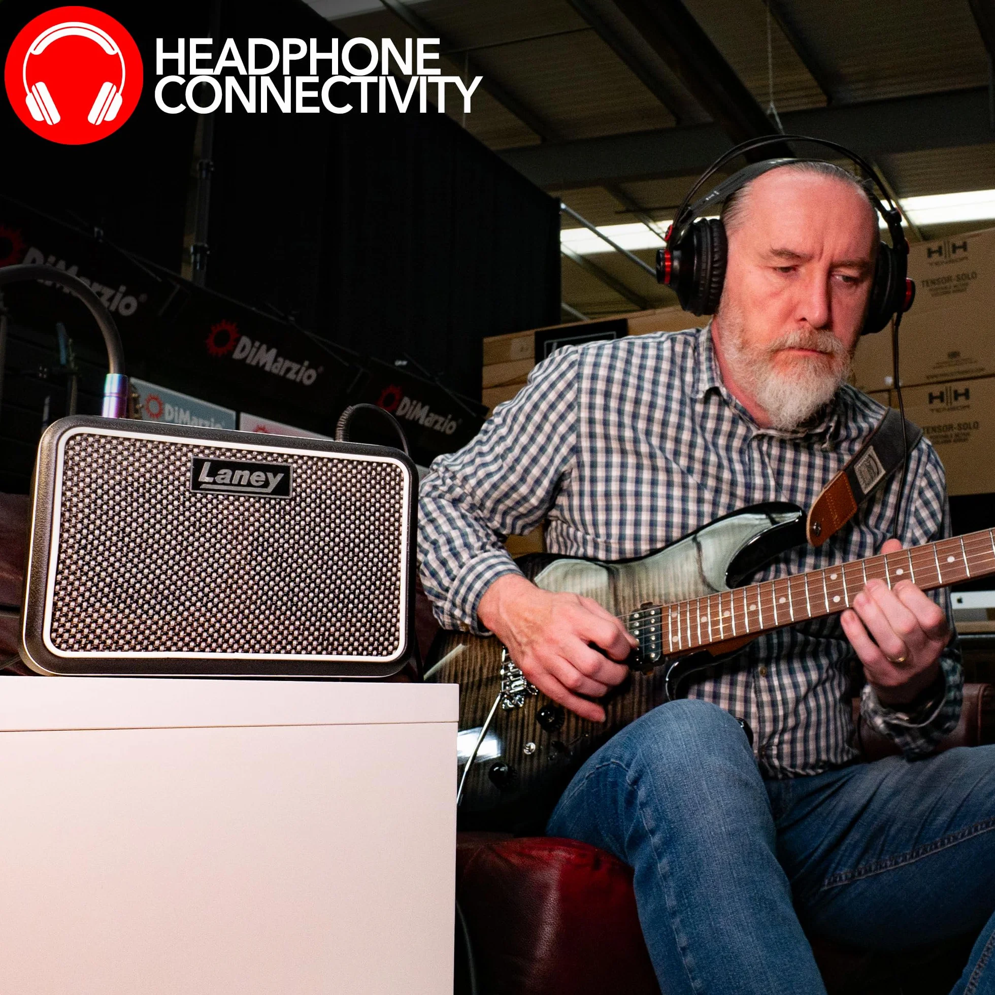 Mini-STB-SUPERG-2 Amplificador de Guitarra Laney de 6W con Bluetooth Alimentado por batería – Canales Limpio/Overdrive, delay, Entrada para Smartphone LSI, Entrada AUX