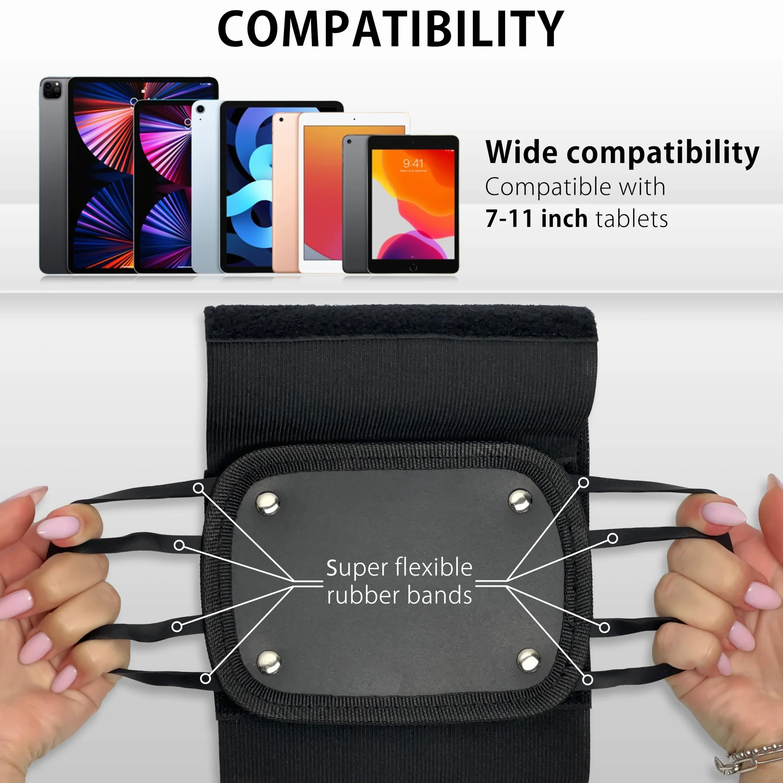 MyGadget Soporte Tablet para Reposacabezas de Coche - Compatible con Tableta de 7 a 11 Pulgadas - Stand para iPad, Kindle Fire, etc - Negro