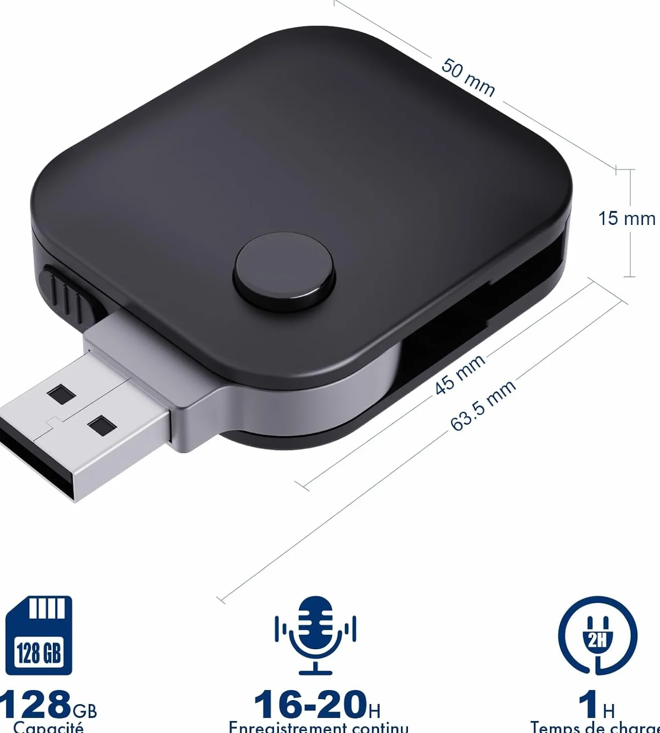 Grabadora de Voz Digital de 128 GB - Grabadora de Audio portátil con cancelación de Ruido, activación de Voz, grabación Ultra Red, reproducción integrada y Recargable a través de USB, Ideal