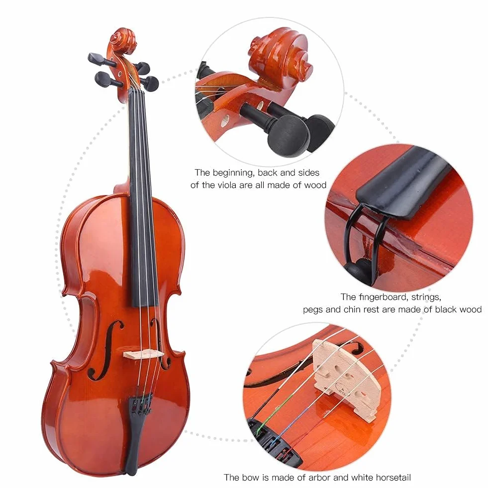 Juego de Viola de 16 Pulgadas, Viola de Madera Maciza con Puente de Colofonia de Arco de Caja para Estudiantes Principiantes