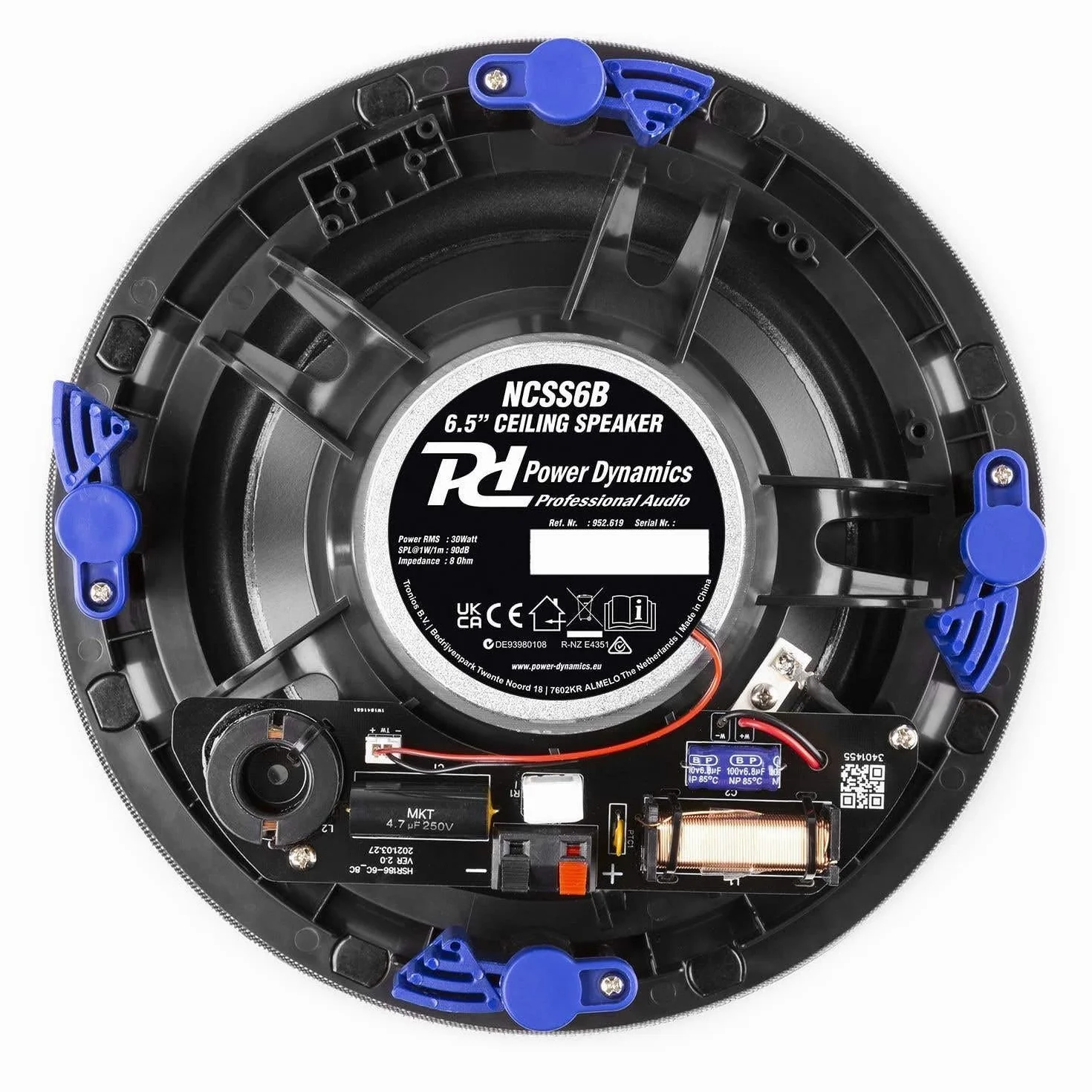 Power Dynamics Powerline A50B - Pack con Amplificador de Pared con Panel táctil, Bluetooth 5.0 y Reproductor MP3 USB/Micro SD, 2 Altavoces de Techo Negros 6,5" y Cables de 10 m incluidos