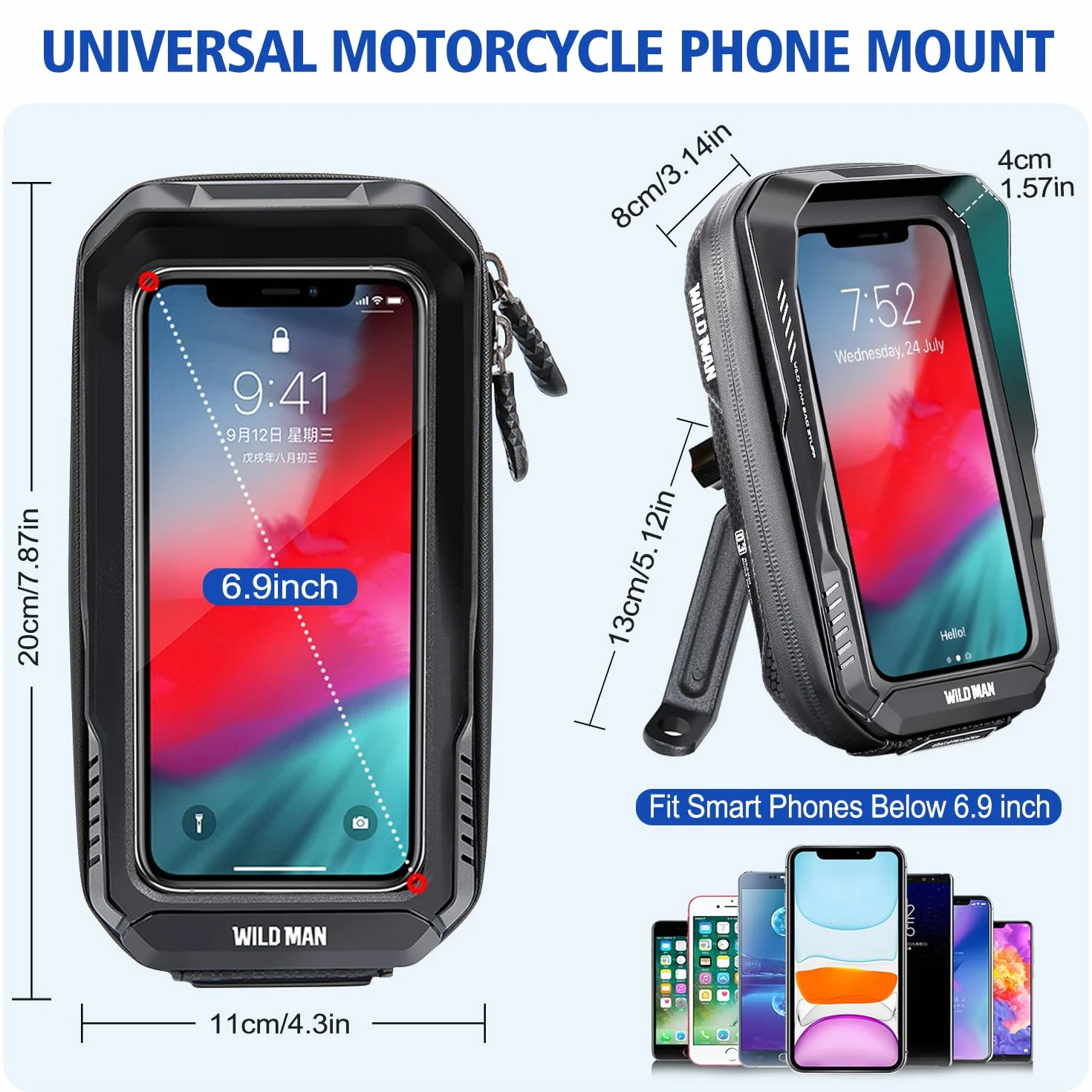 Soporte Móvil Moto Impermeable de Aluminio para Retrovisor - Rotación 360° Ajustable Con Cubierta de Lluvia - Compatible Con Teléfonos de 3.5-6.9"