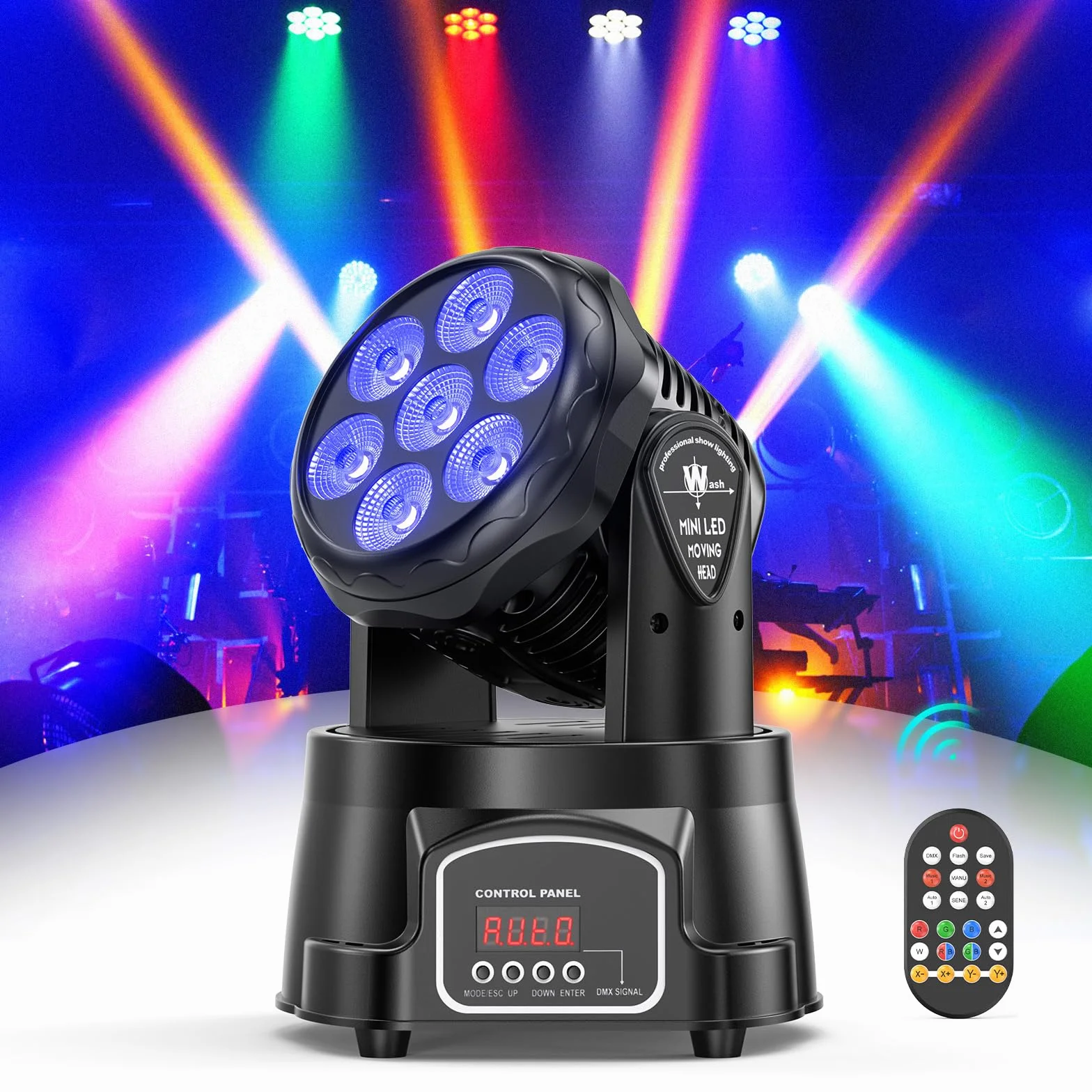 UKing 7X15W Cabeza Móvil LED RGBW Iluminación de Escenario Luces de Fiesta 5 Modo con Control Remoto para Bar DJ Disco Party Ballroom-Nueva Versión