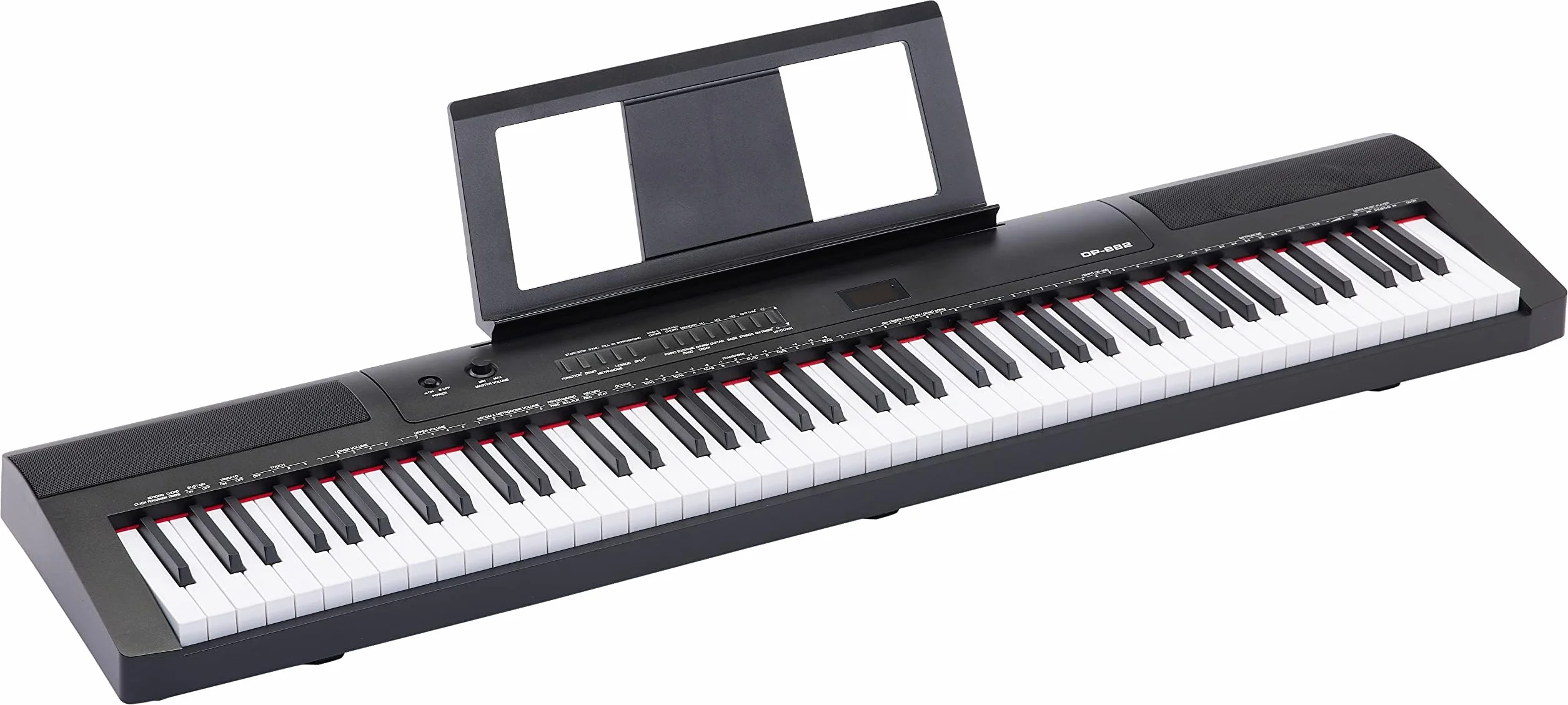 Amazon Basics Piano Digital Portátil de 88 Teclas Semicontrapesadas con Pedal de Sustain, 2 Altavoces, 140 Timbres, 200 Ritmos, 16 Canciones de Demostración, Metrónomo, Modo Lección - Negro
