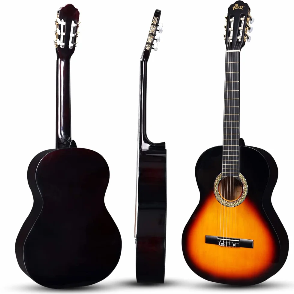 Winzz 4/4 Guitarra Clásica Set para Principiante - Kit de Guitarra Española de 39 Pulgadas con Cuerdas de Nylon para Adultos, Niños Más de 12 Años, Sunburst