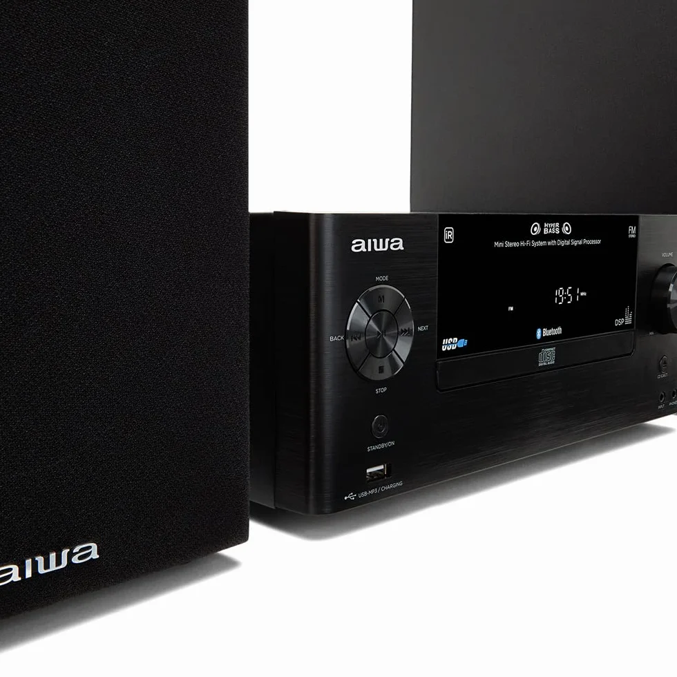 Aiwa MSBTU-500 - Microcadena con Mando a Distancia, (Hi- Fi, Bluetooth, Equipo De Sonido, CD, USB-Carga, MP3, Radio FM, 50W (RMS),Diseño Compacto, Ecualizador)-Color Negro
