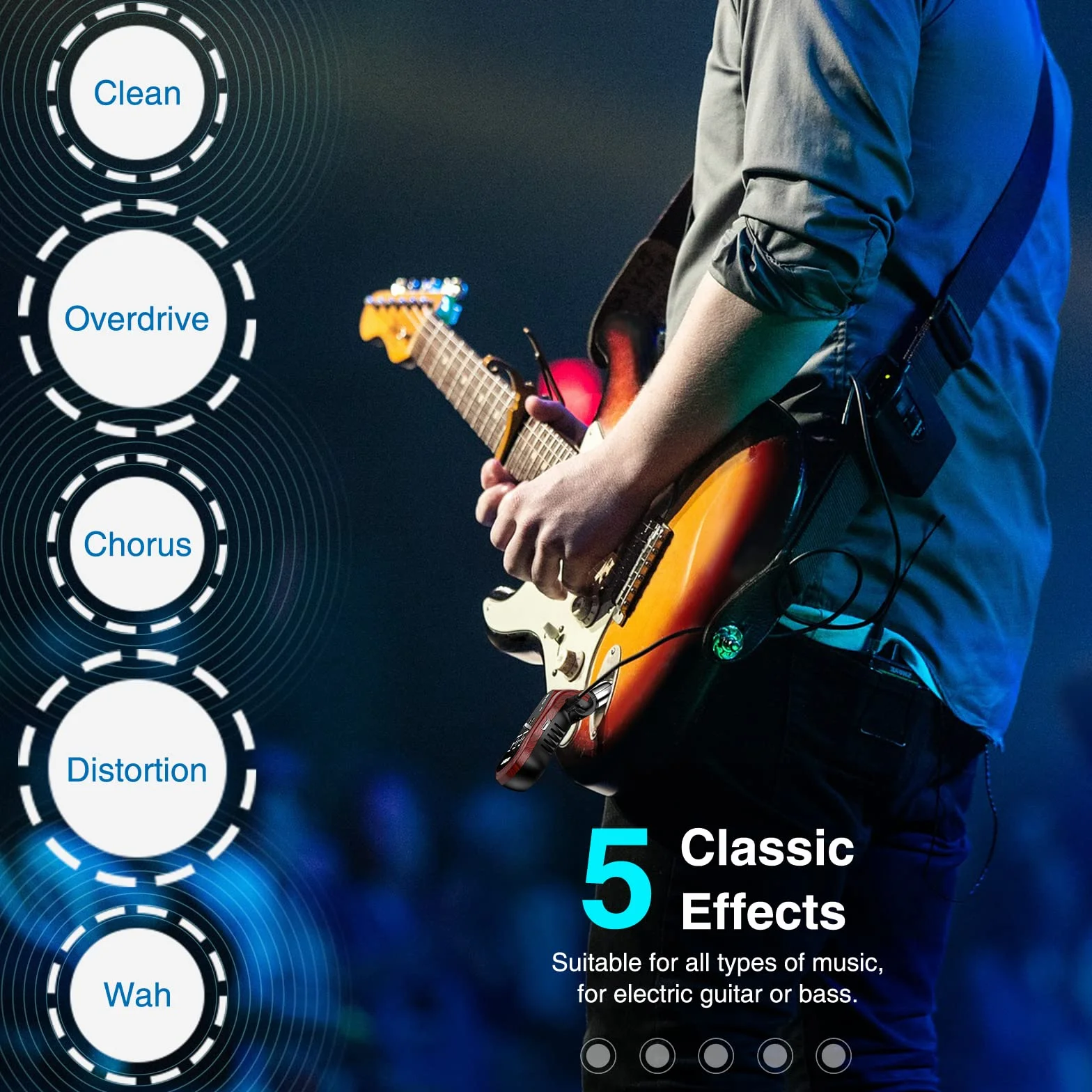 LEKATO Mini Amplificador de Guitarra Recargable de Bolsillo con Receptor Bluetooth, distorsión de sobremarcha y Wah