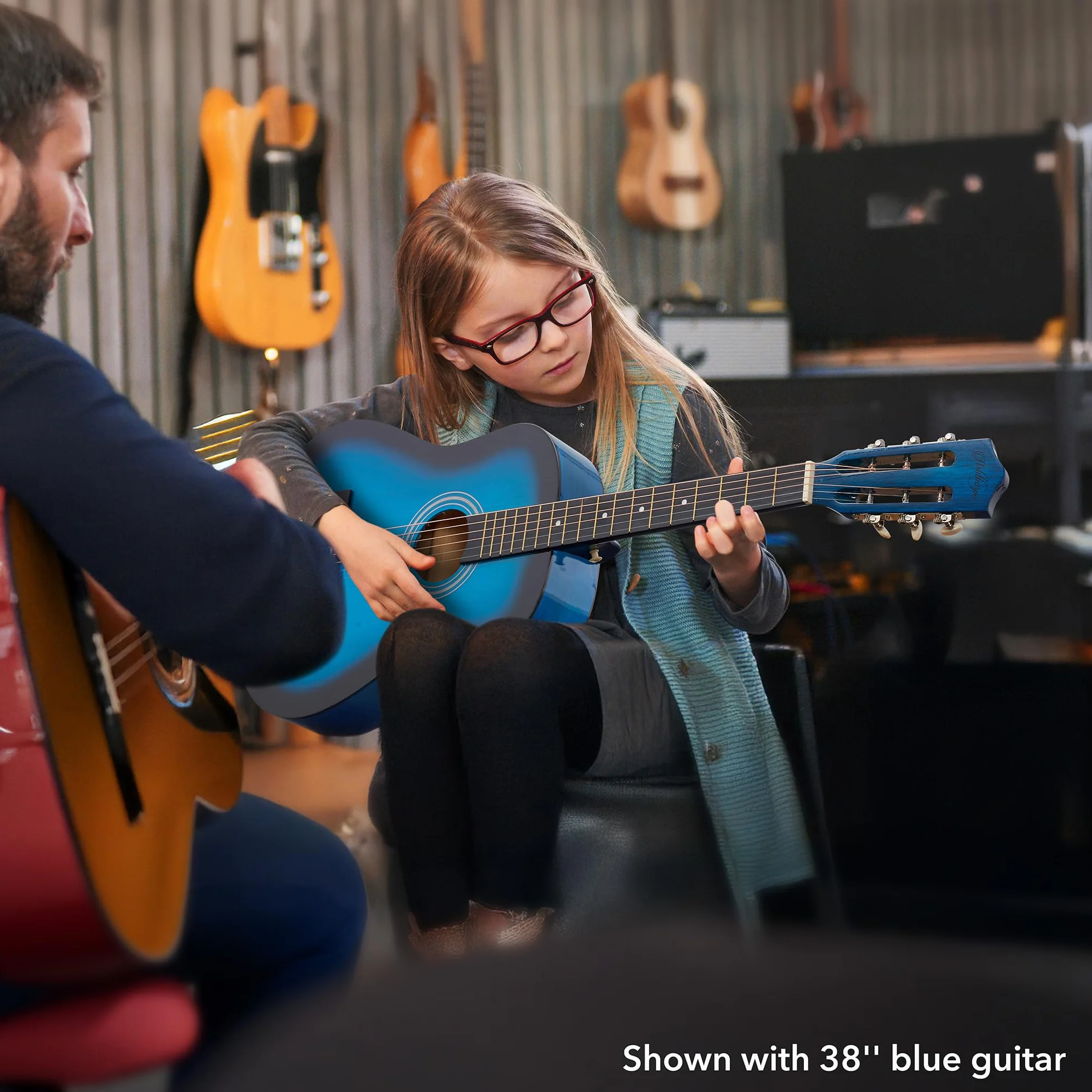 Ashthorpe Paquete de guitarra acústica para principiantes de 38 pulgadas (Sunburst), kit básico de inicio con bolsa de concierto, cuerdas, correa, afinador, tubo de tono, púas