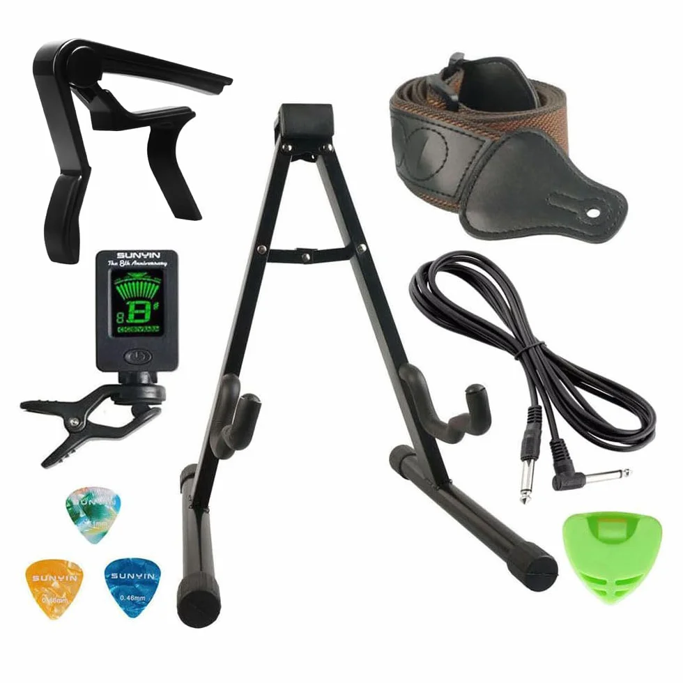 SUNYIN Kit de Accesorios para Soporte de Guitarra, Correa de Guitarra, Sintonizador, Cejilla de Guitarra, Cable de Guitarra, para Acústica