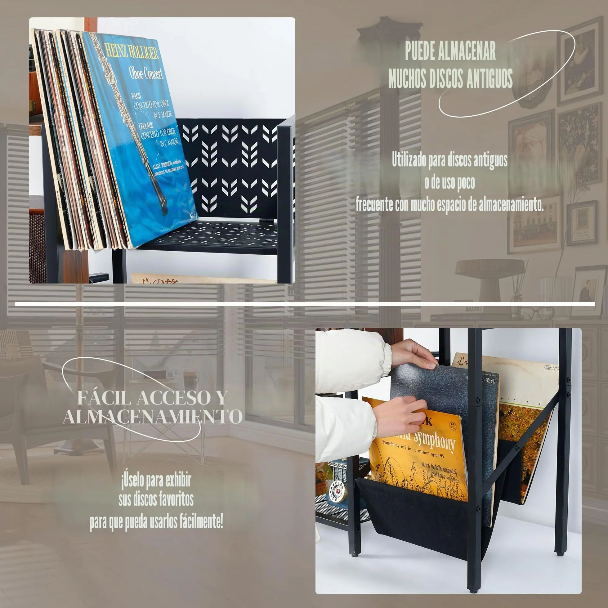 Soporte para discos de vinilo de 3 niveles, soporte grande para discos de hasta 150 álbumes, tocadiscos negro con gabinete estéreo de almacenamiento, estante de mesa de reproductor para dormitorio