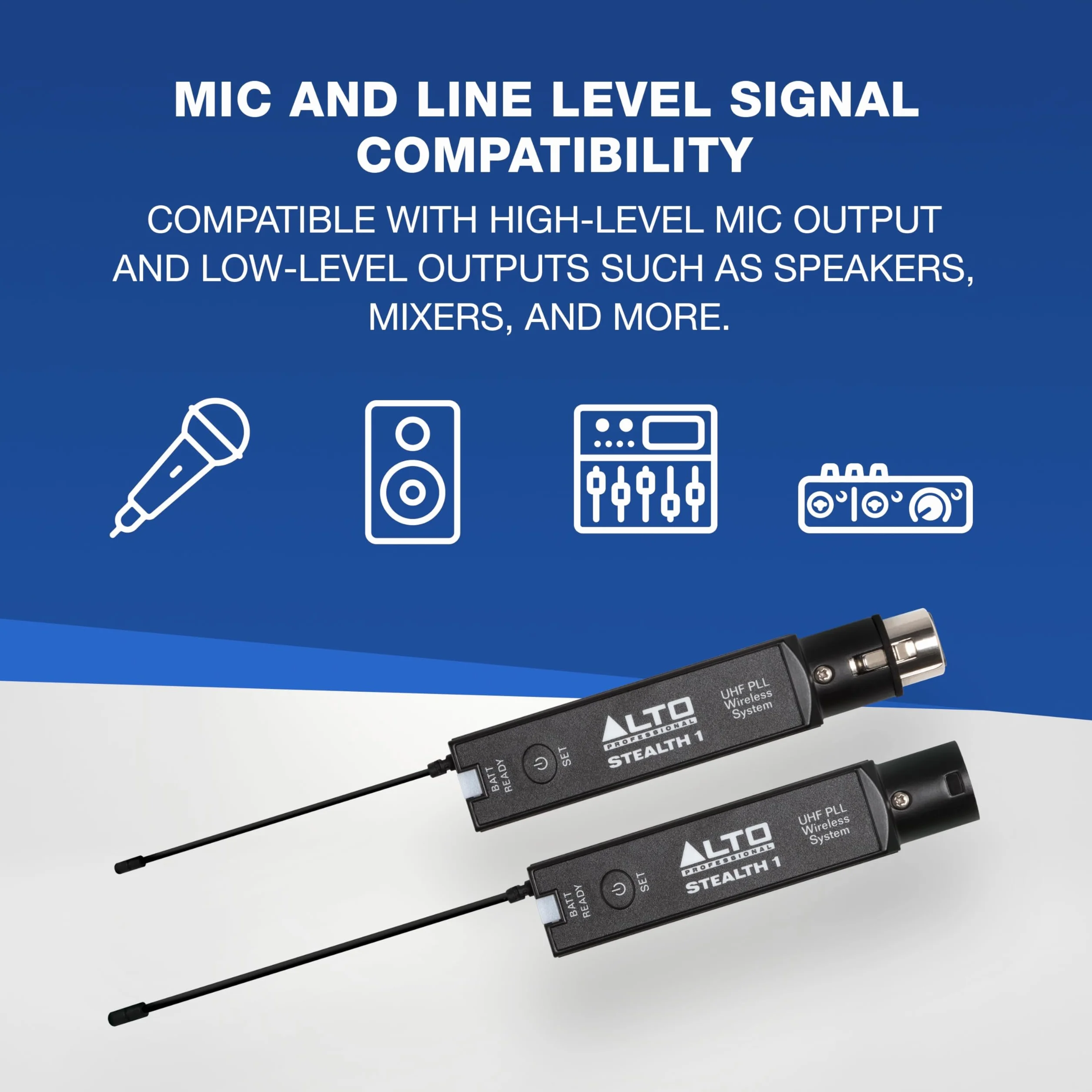 Alto Stealth 1 Sistema de Audio Inalámbrico Mono XLR UHF, Transmisor/Receptor para Altavoces Autoamplificados, Mesa de Mezclas y Micrófonos Dinámicos