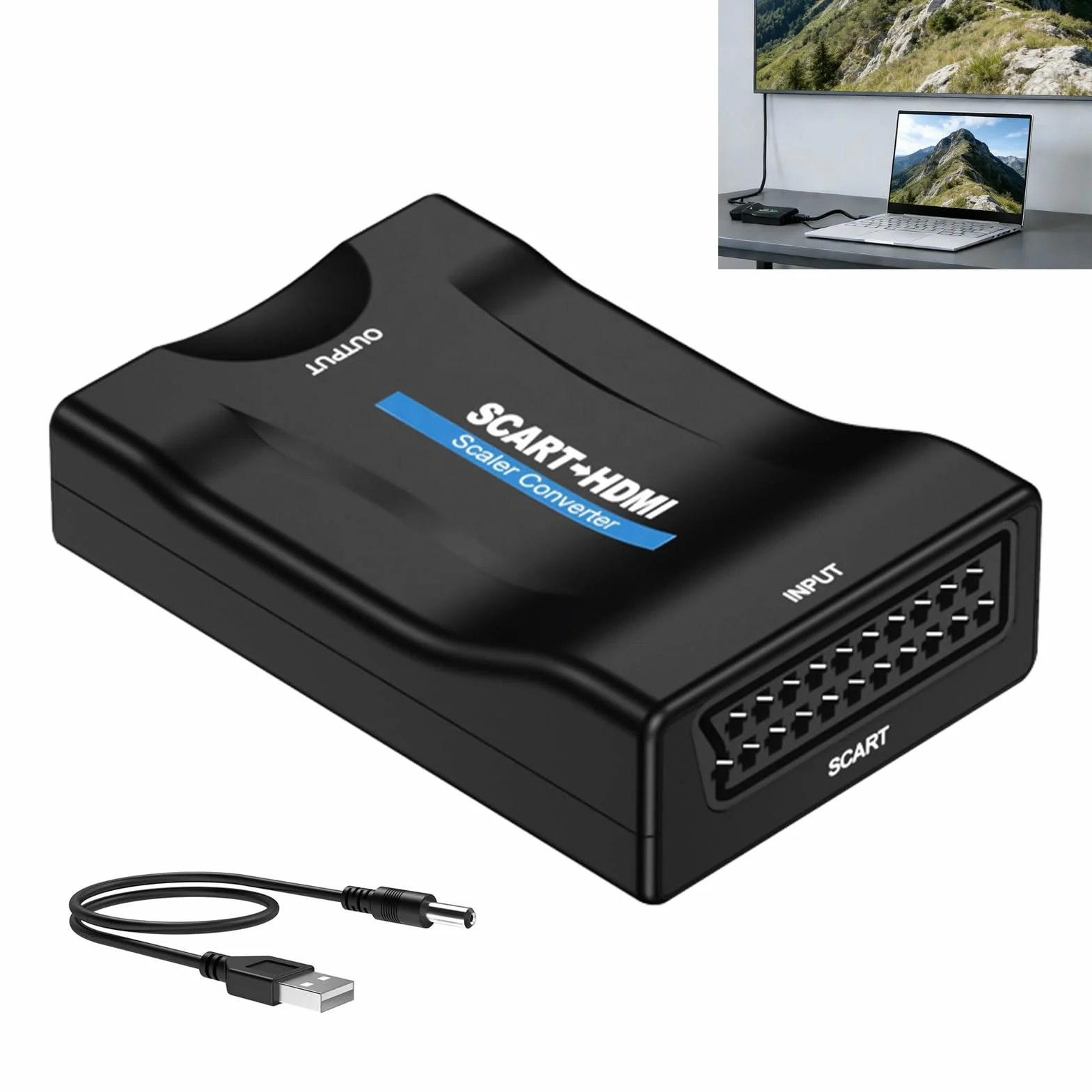 Adaptador de Euroconector a HDMI 4K, Convertidor Scart a HDMI 1080p con Entrada PAL NTSC, Soporta Resolución 720P/1080P, Compatible con Reproductores DVD, VHS, Consolas Retro, TV y Proyectores