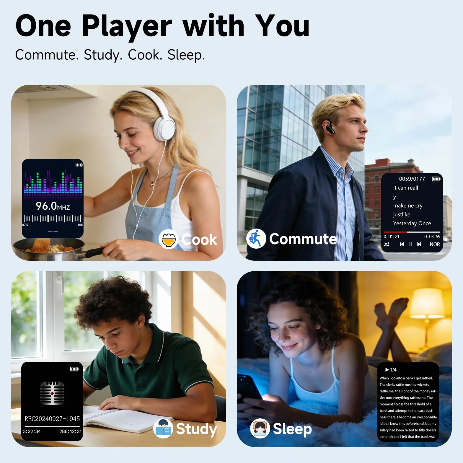 Reproductor MP3 de 64 GB con Bluetooth 5.3, Reproductor de música portátil con Altavoz Integrado, Lector de Audio Digital para Deportes con Dictado, Radio FM, Compatible con Tarjetas de Memoria de