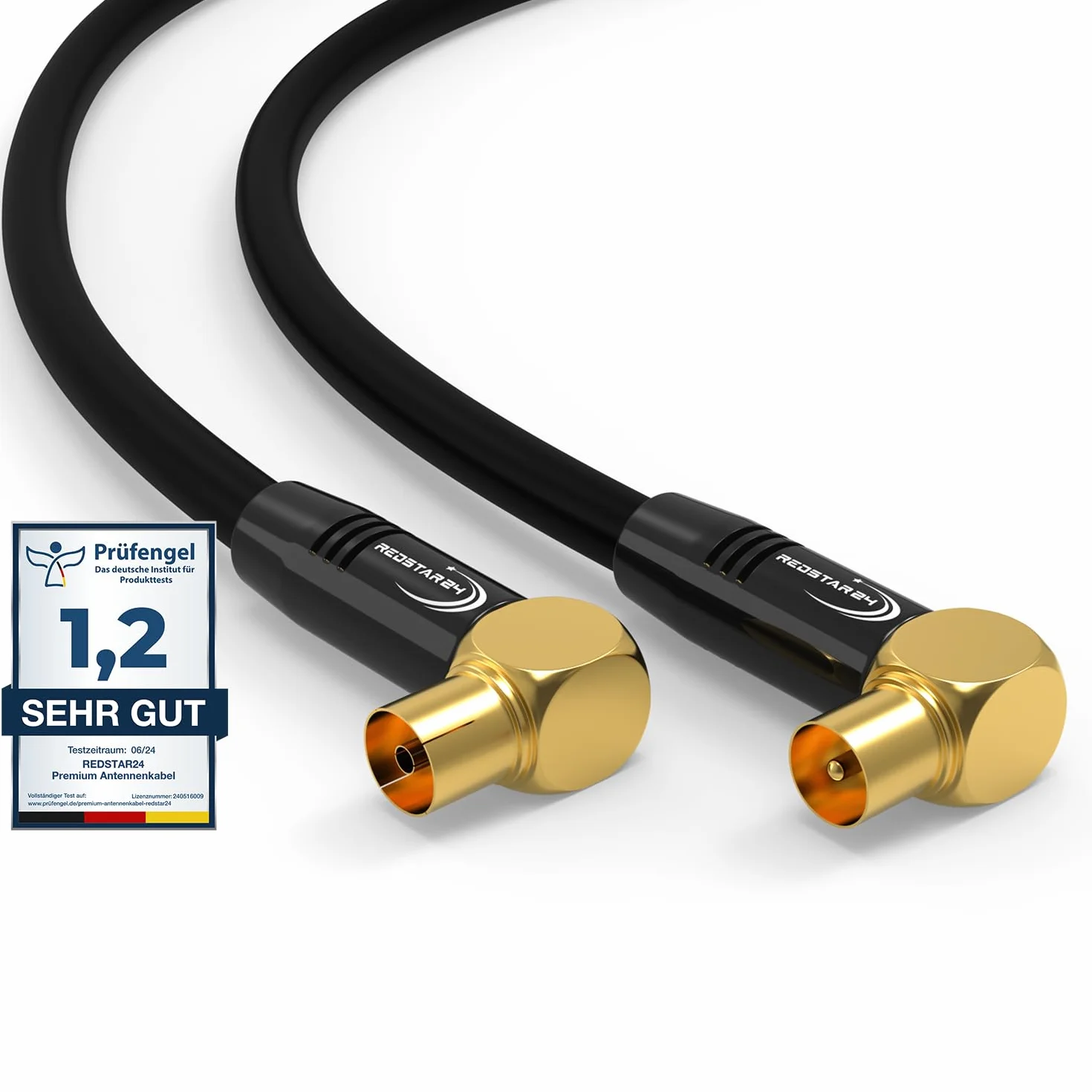 RedStar24 Cable de antena 5m Negro – 90° Ángulo Coaxial | Macho a Hembra – Cable Coaxial HDTV Premium para Televisión por Cable | Cable de TV: Compatible con TV, Radio, DVB-T/T2, DVB-C, DAB