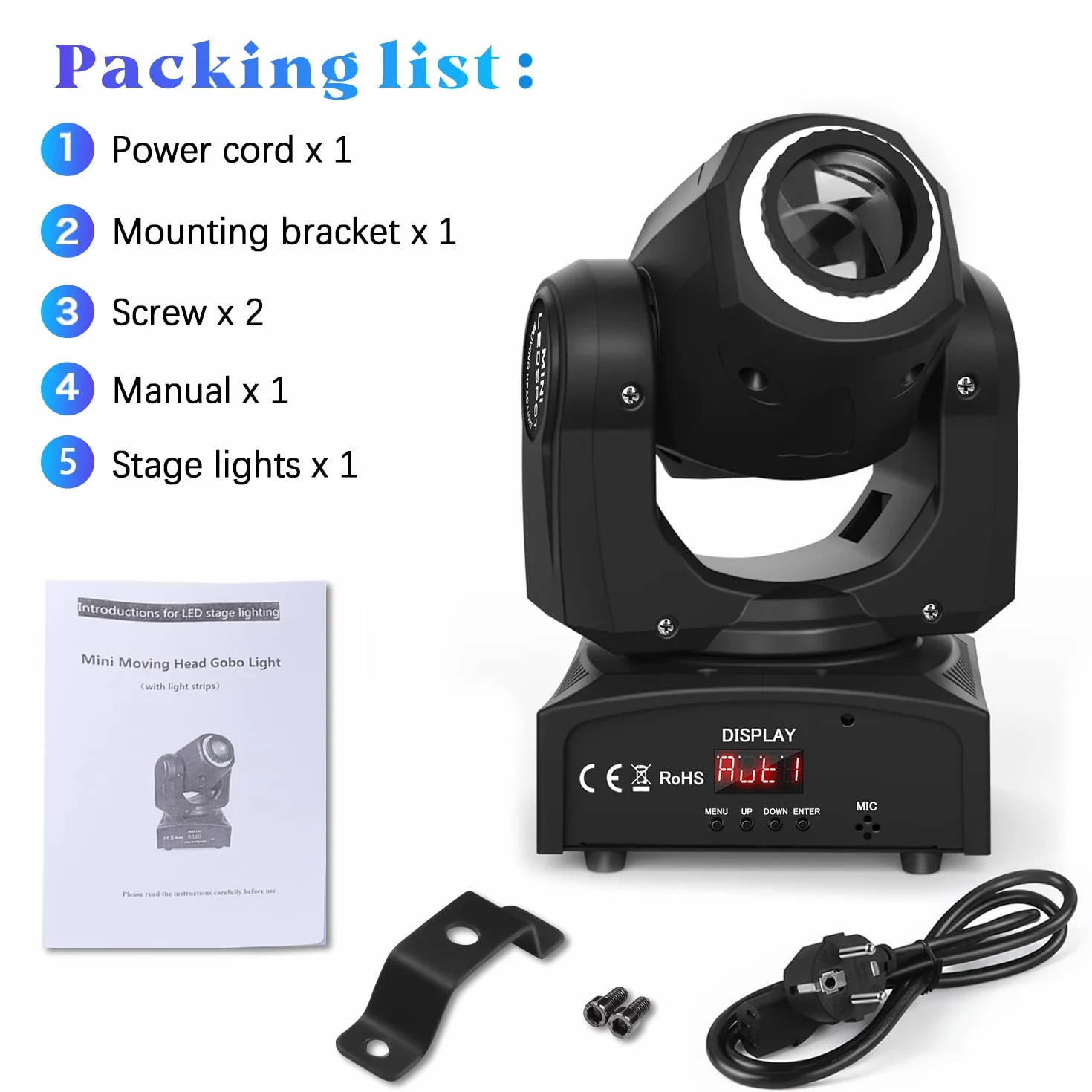 50W Beam Cabeza Móvil RGBW LED Moving Head, 8 Gobos 8 Colores Efecto estroboscópico DMX512 Luces de Escenario Equipo profesional para DJ Rendimiento Noche KTV (2PCS)