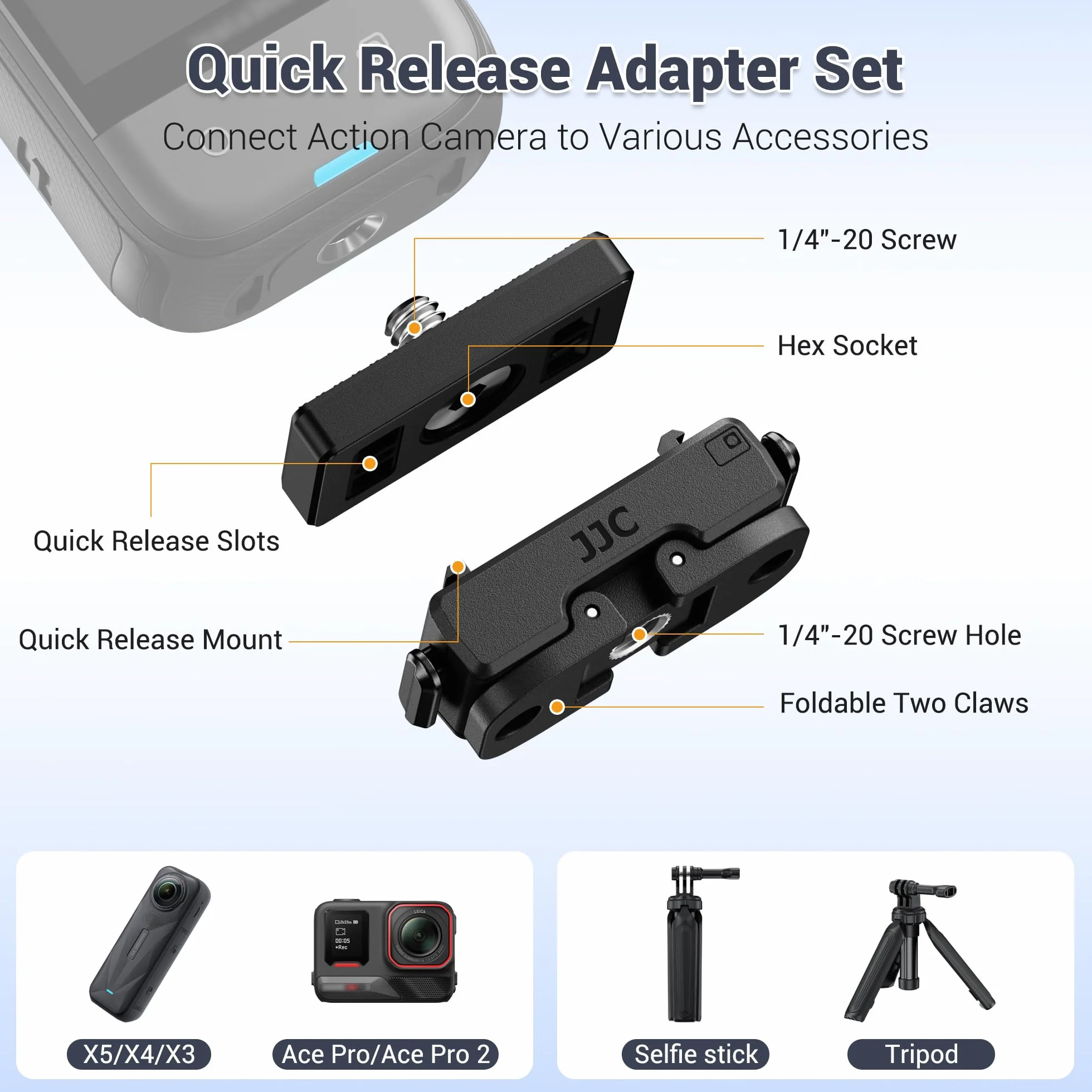 Juego de adaptadores de montaje magnético para Insta360 X5 X4 Air X3 Ace Pro 2, adaptador magnético de liberación rápida para Insta 360 X5/X4/X3 y Ace Pro 2/Acepro/Ace con 20 accesorios de extensión