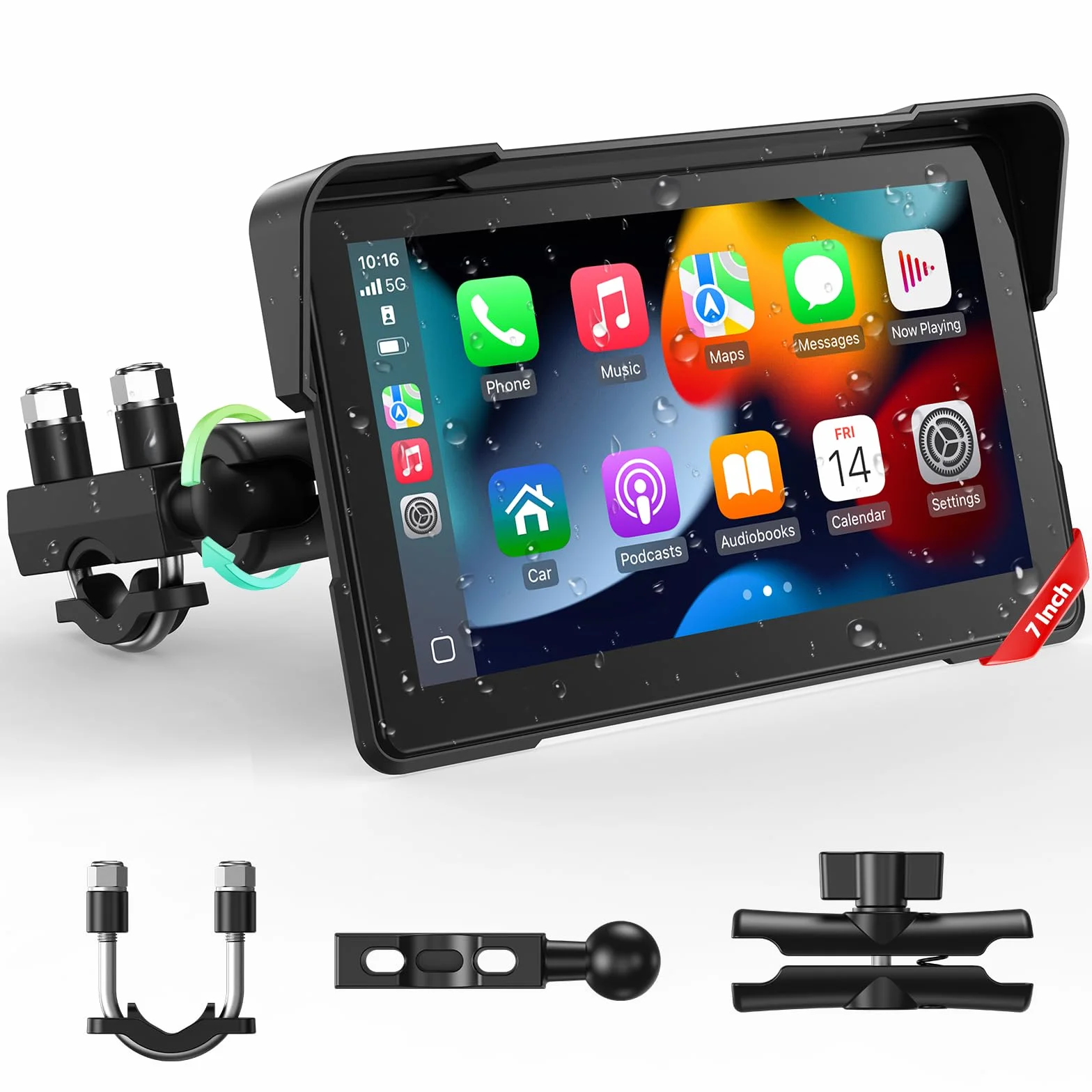 LAMTTO CarPlay Pantalla para Motocicleta 7 Pulgadas IPx7 Impermeable Inalámbrico Bluetooth GPS