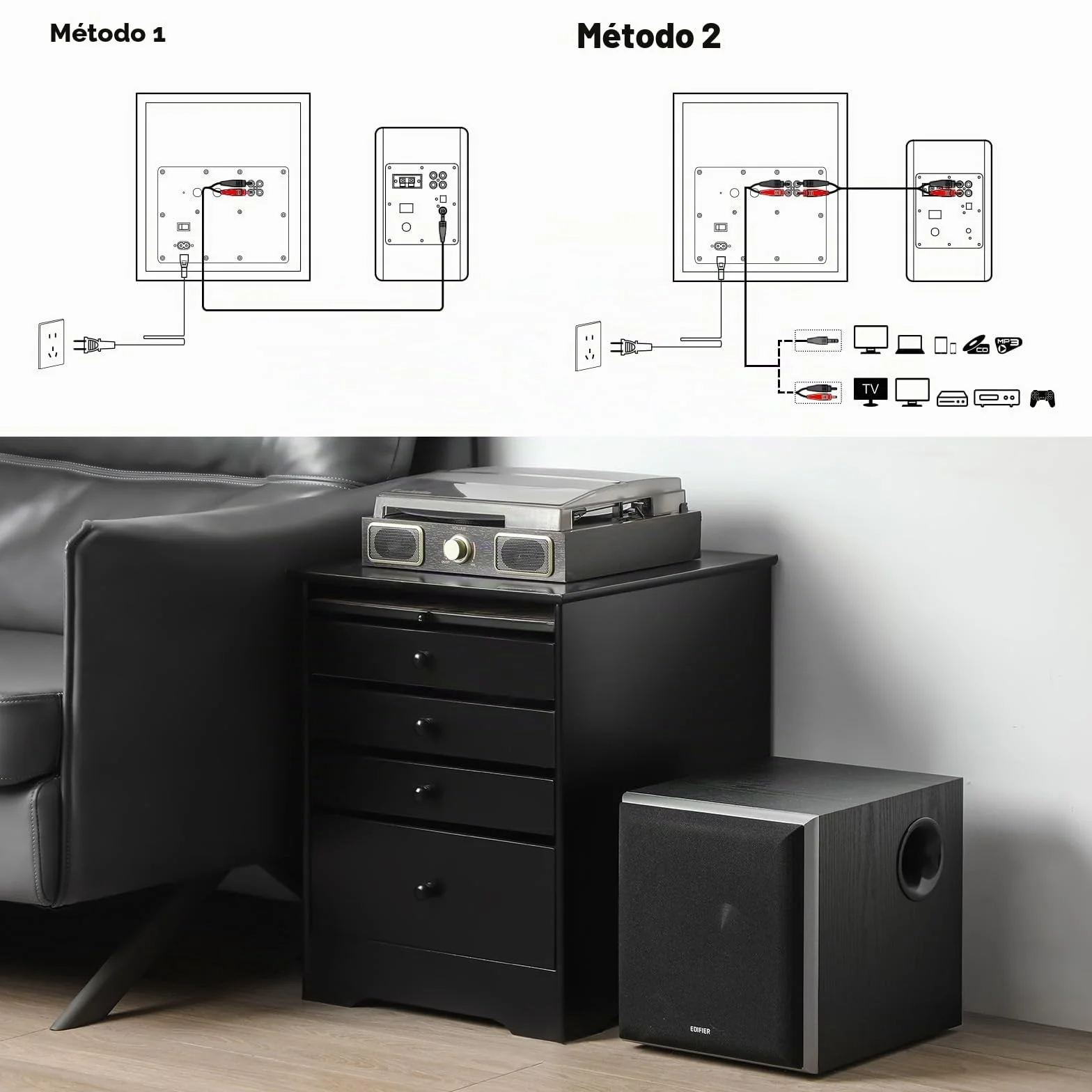 Edifier T5 - Subwoofer autoalimentado Activo RMS de 70 W con Driver de 8 Pulgadas y Filtro de Paso bajo