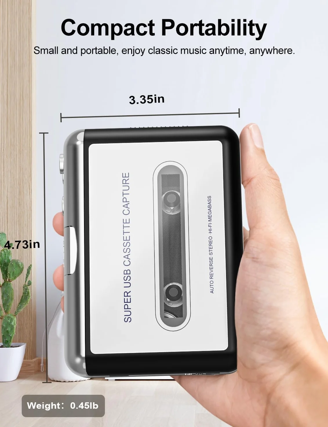 Reproductor de casete portátil con grabador MP3, compatible con PC/Mac, plata