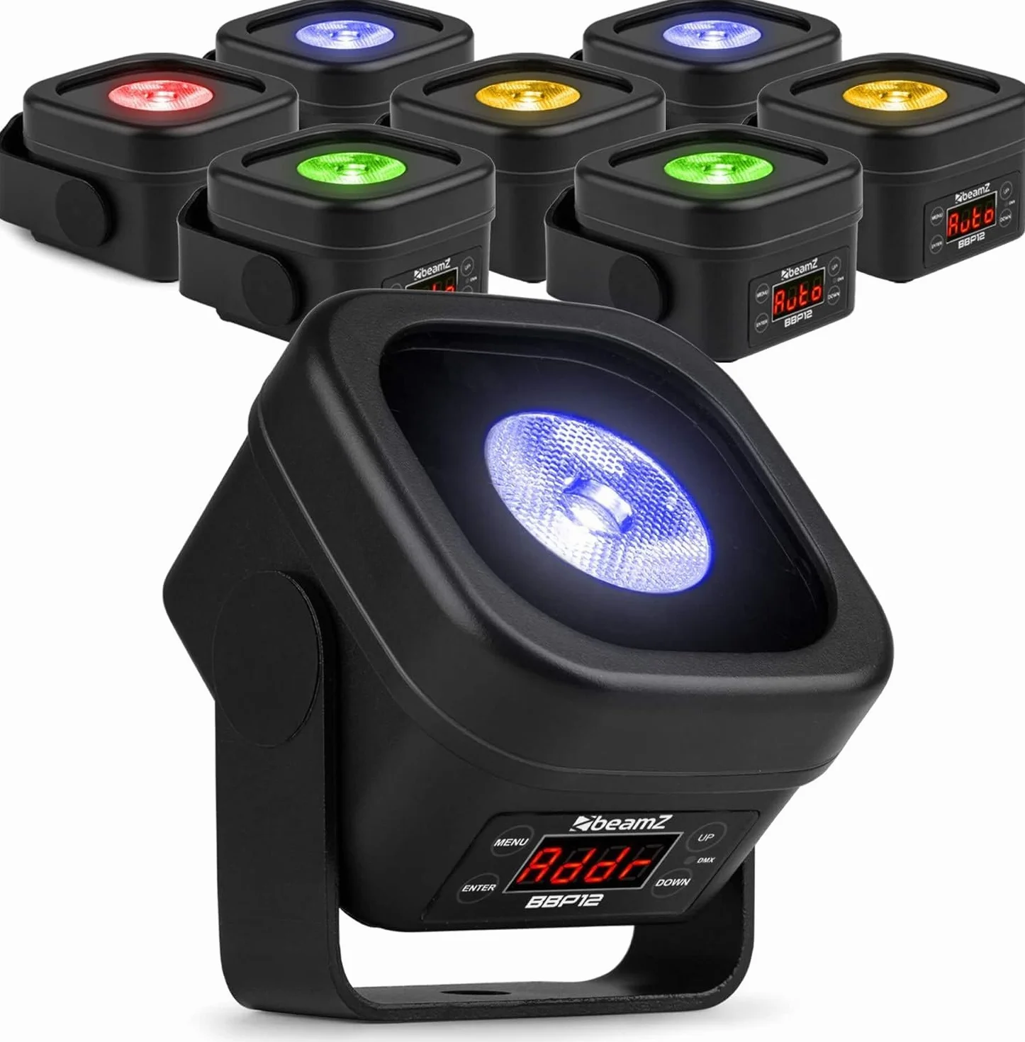 BeamZ BBP12 – Uplights LED RGB 12W portátiles con batería, IP65, focos de exterior para fiestas, bodas y eventos, focos LED interior y exterior, control DMX y mando a distancia (8 unidades)