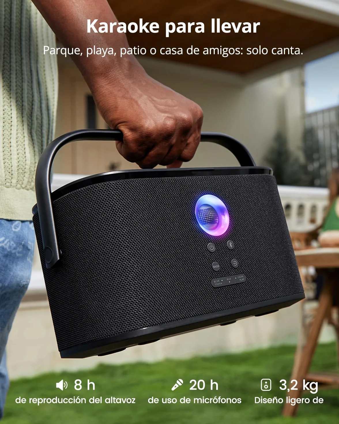 Máquina de Karaoke para Adultos, Pantalla Integrada con Letras, 2 Micrófonos Inalámbricos de Autocarga, Aplicación de Karaoke, Altavoz 140W, Conexión a TV para Fiestas en Casa y Exteriores (Shell S2)