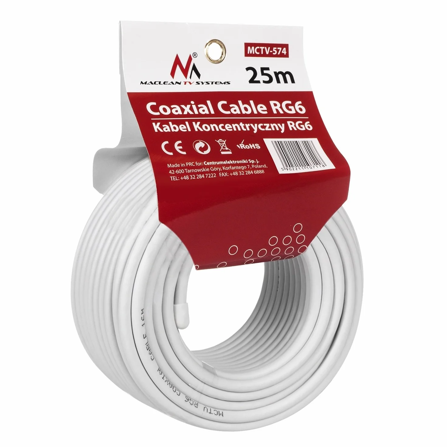 Maclean MCTV-574 Cable coaxial antena 25 m RG6 1.0CSS SAT