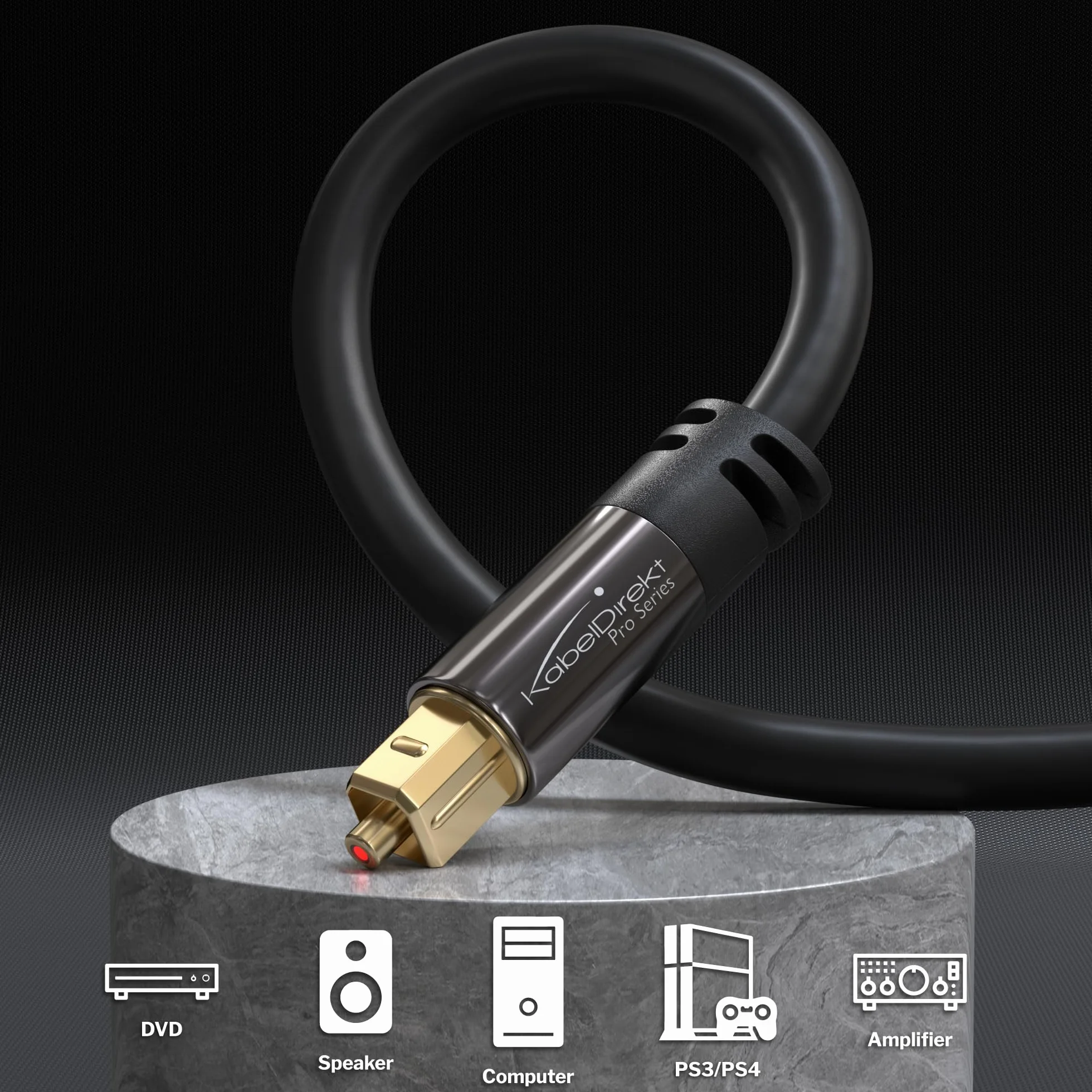 KabelDirekt 1m Kabel Optyczny TOSLINK Audio Dolby Digital DTS Męski-Męski Czarny