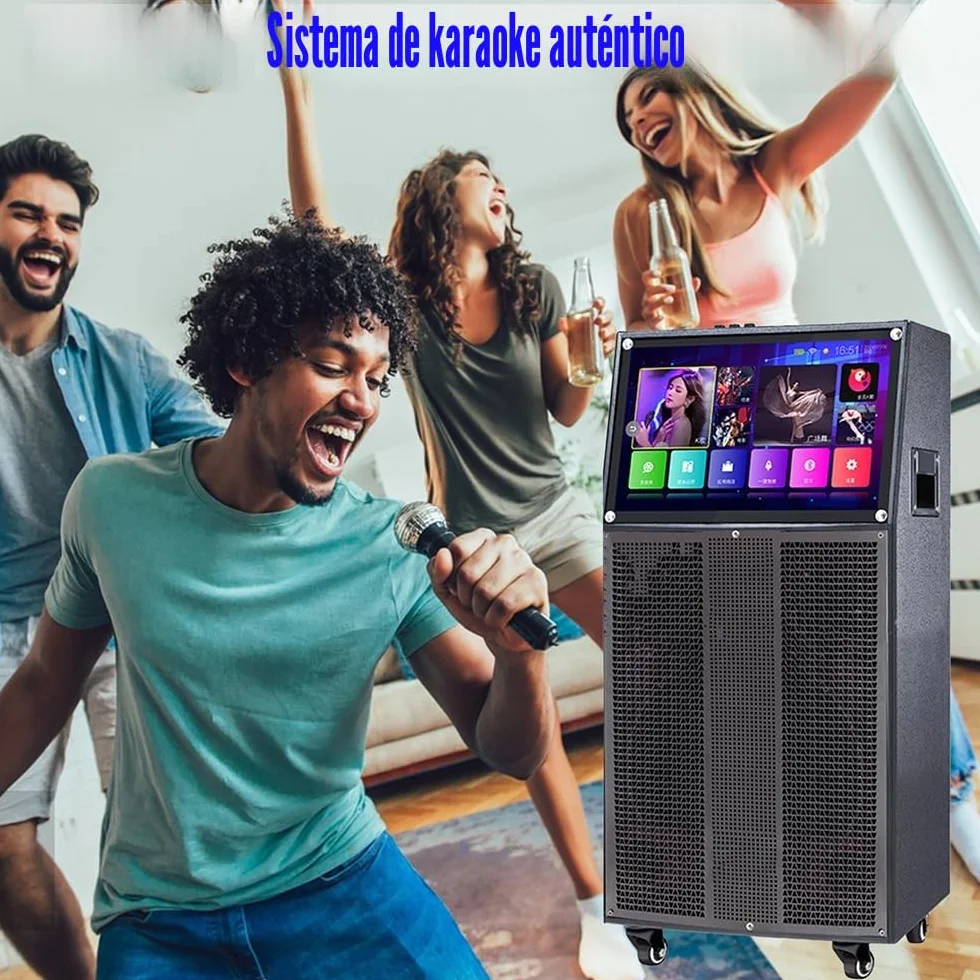 14" Máquina de Karaoke con Pantalla táctil | Sistema de PA portátil con 2 micrófonos inalámbricos | Altavoz WiFi Bluetooth para Fiesta al Aire Libre en casa |Sistema Android 40-400W